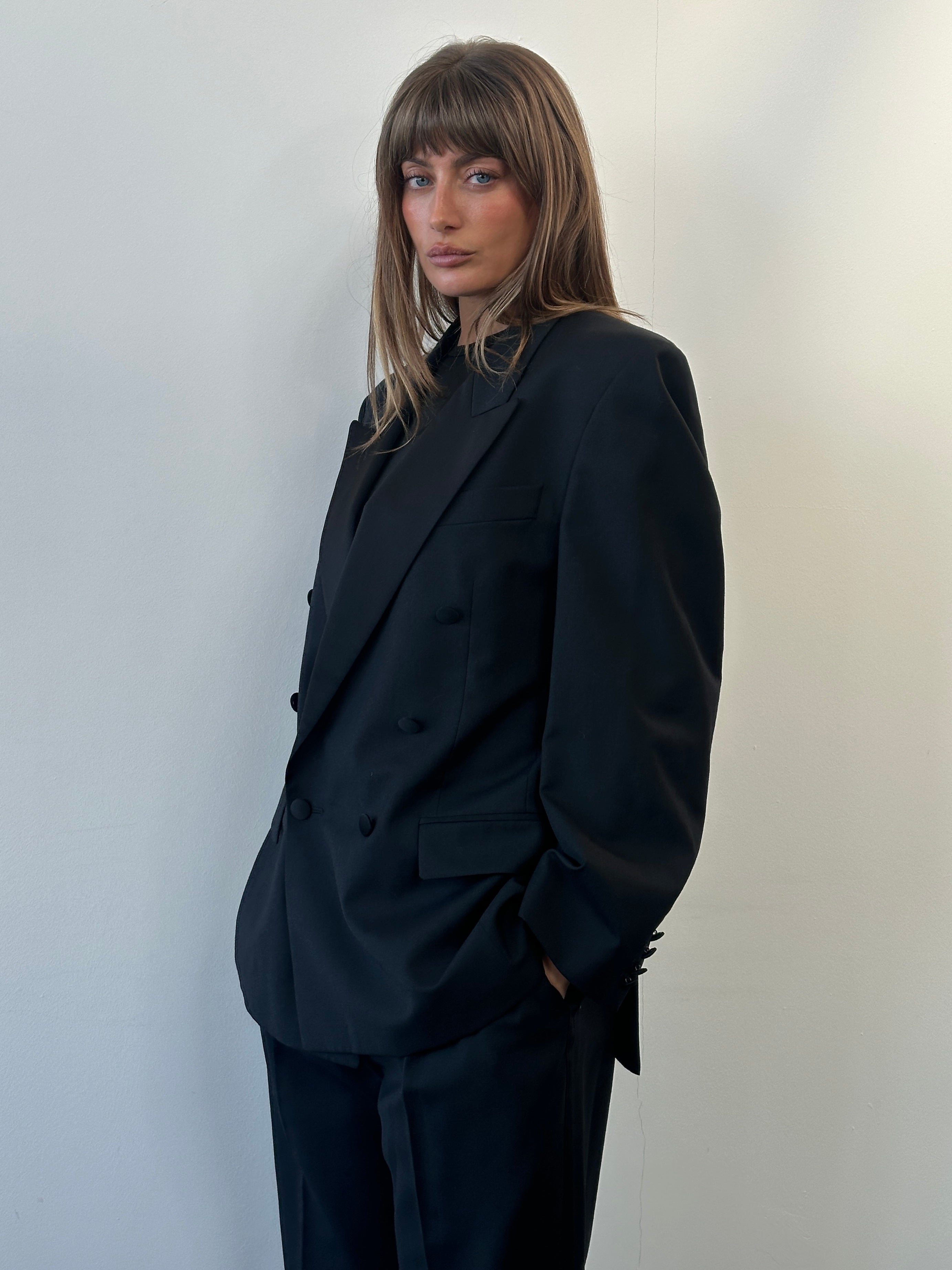 Pierre Cardin 1990s men's tuxedo suit, double-breasted pure wool, size 42S W33-34, formal suit with peak lapels and classic fit.