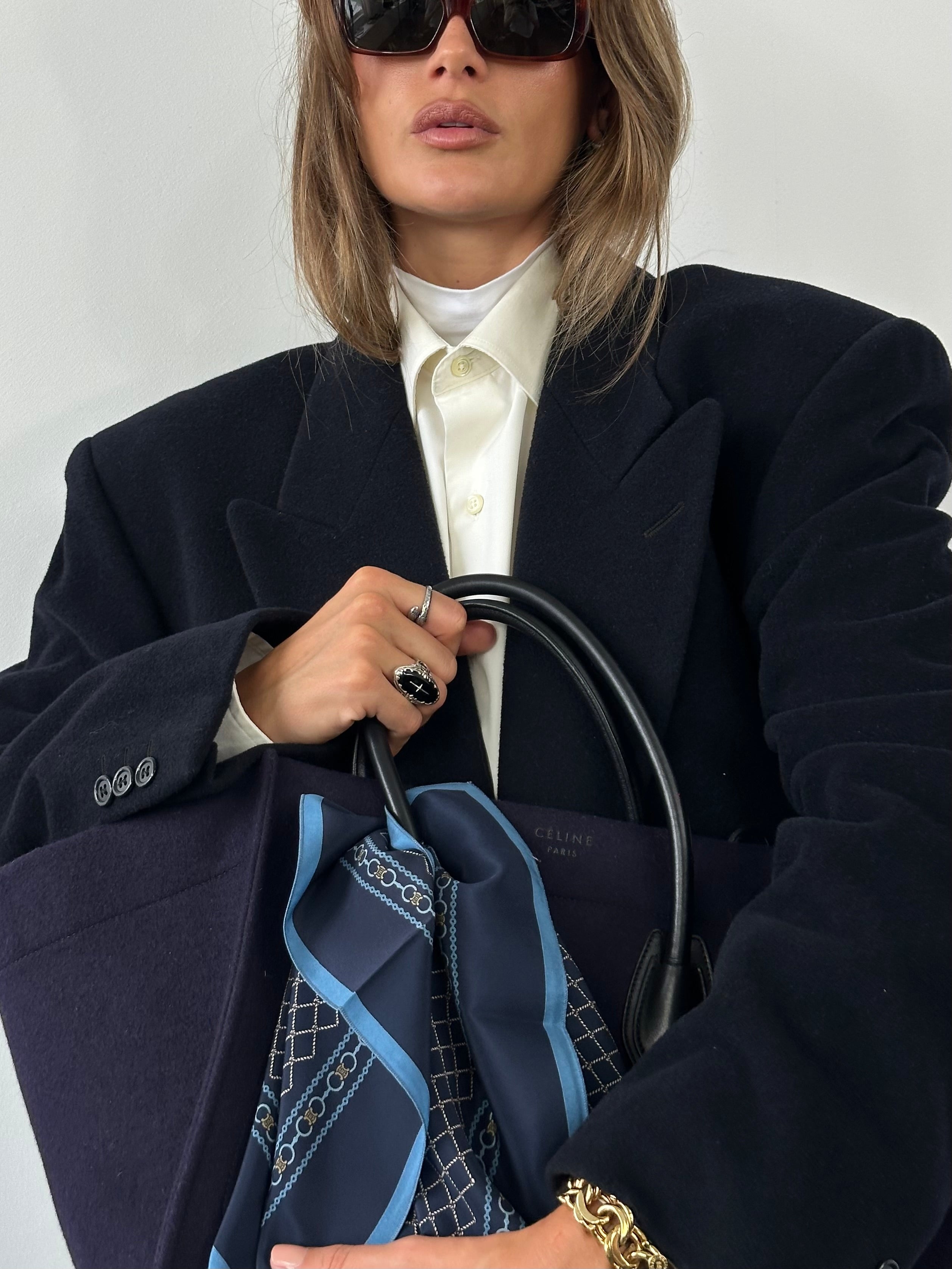 Pierre Cardin 1990s wool and cashmere double-breasted floor-length coat in XL, tailored with classic lapels and a sleek silhouette.