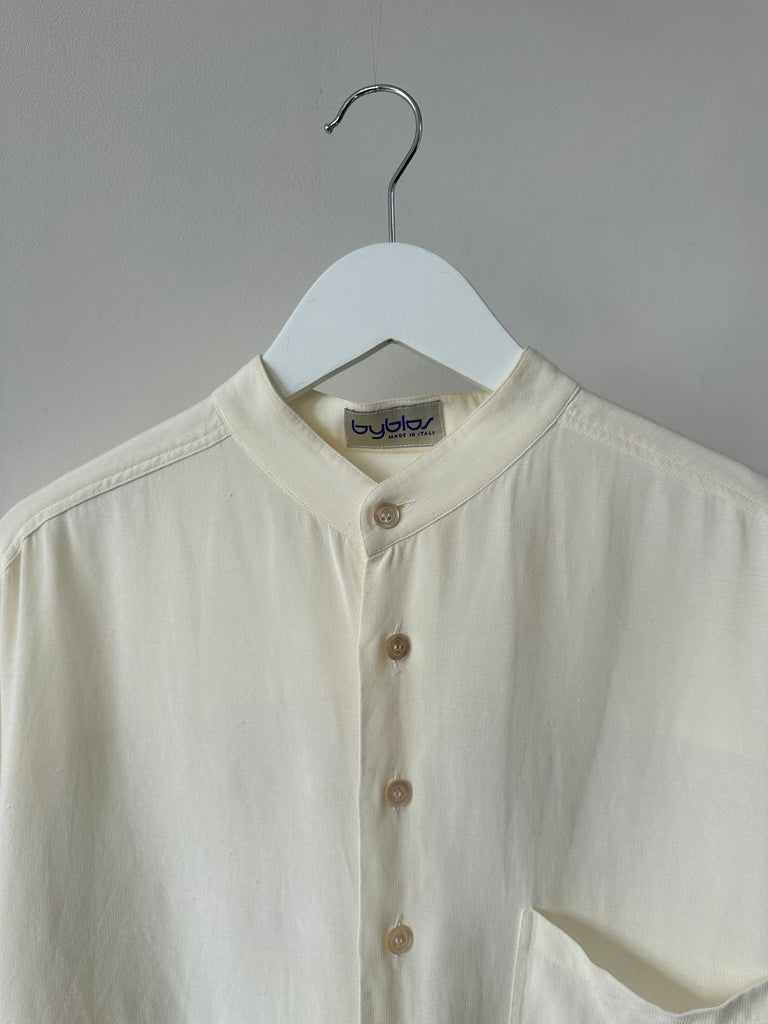 Byblos Italian Linen Sheer Slide Split Shirt - XL - SYLK
