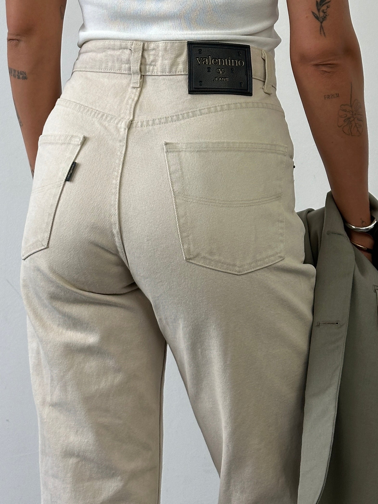 Valentino Pure Cotton High-Waisted Denim Jeans in size W26, showcasing classic blue color and tailored fit.
