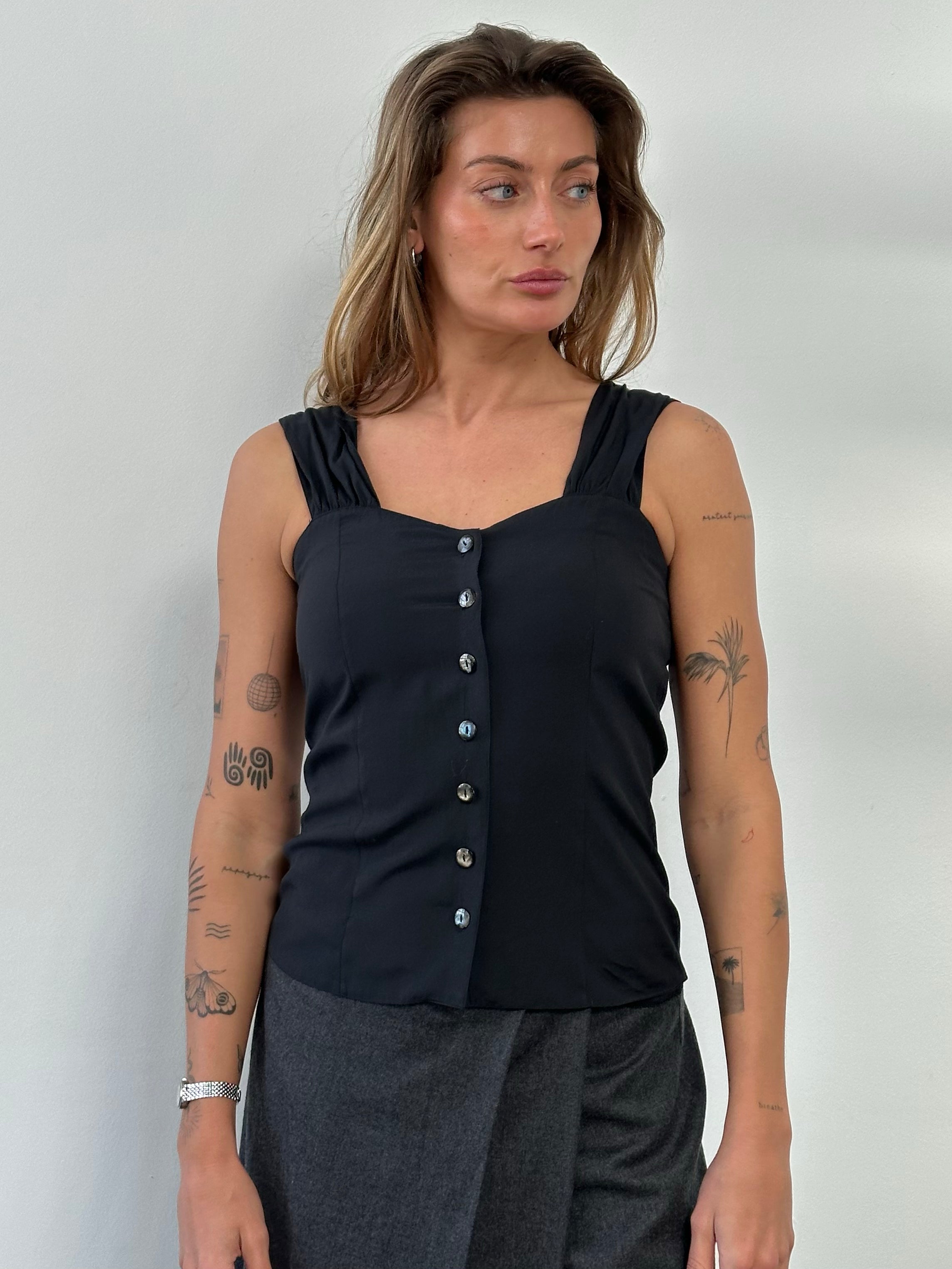 Vintage 1990s Button Down Sweetheart Neckline Top - S