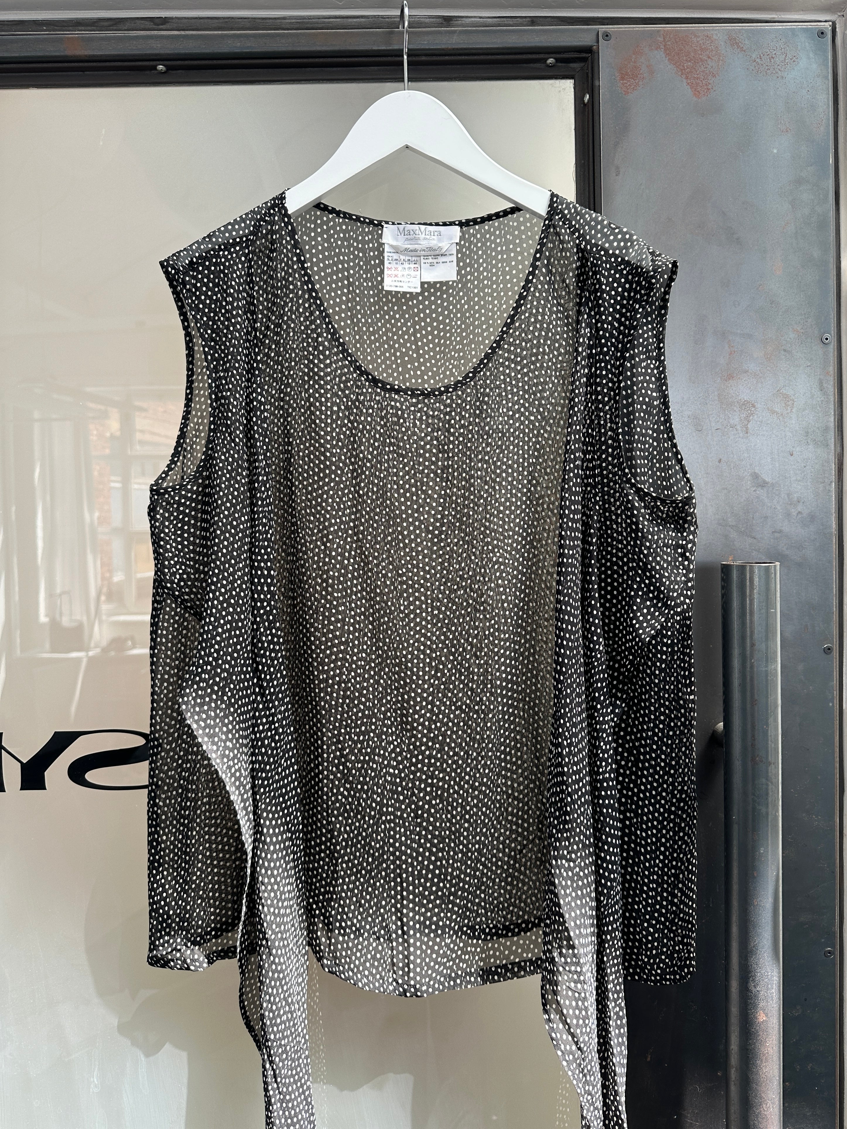 Max Mara pure silk polkadot multiway tie tank top in light fabric, featuring a stylish design and versatile styling options.