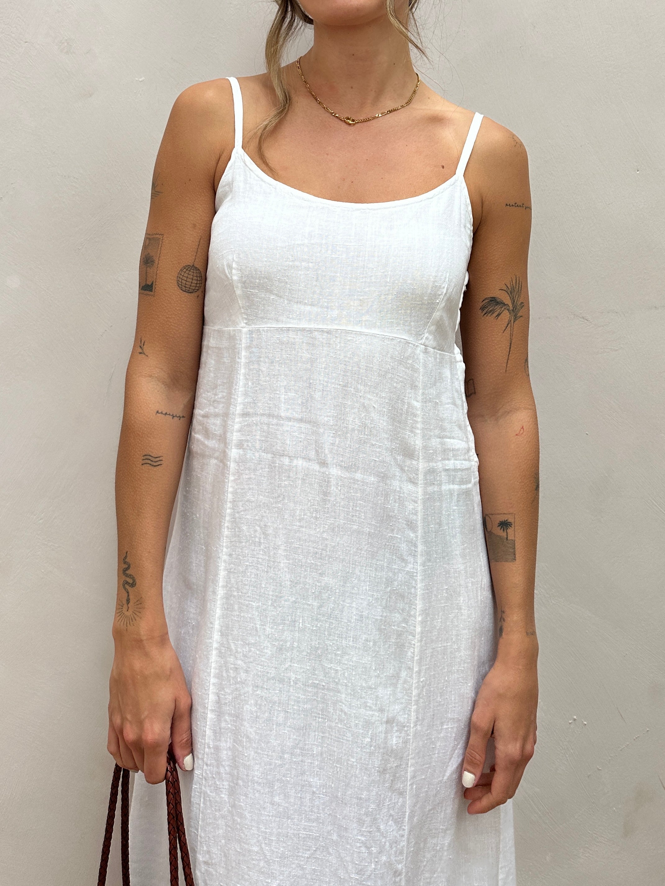 Vintage Italian vintage pure linen floor-length slip dress in S/M, featuring a flowing, elegant design.
