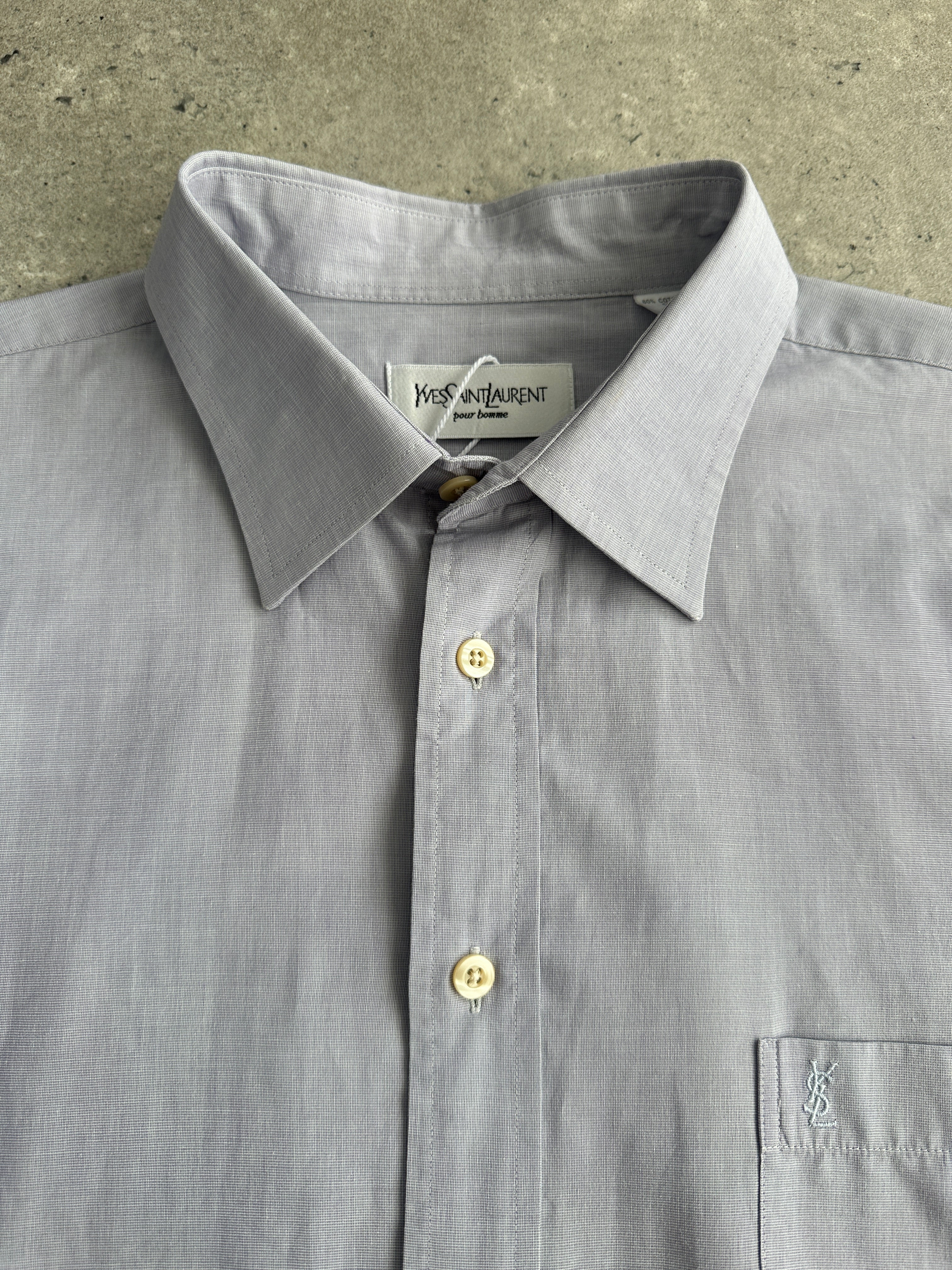Yves Saint Laurent Pour Homme cotton logo shirt in size L/XL, featuring a classic design and visible brand logo on the front.