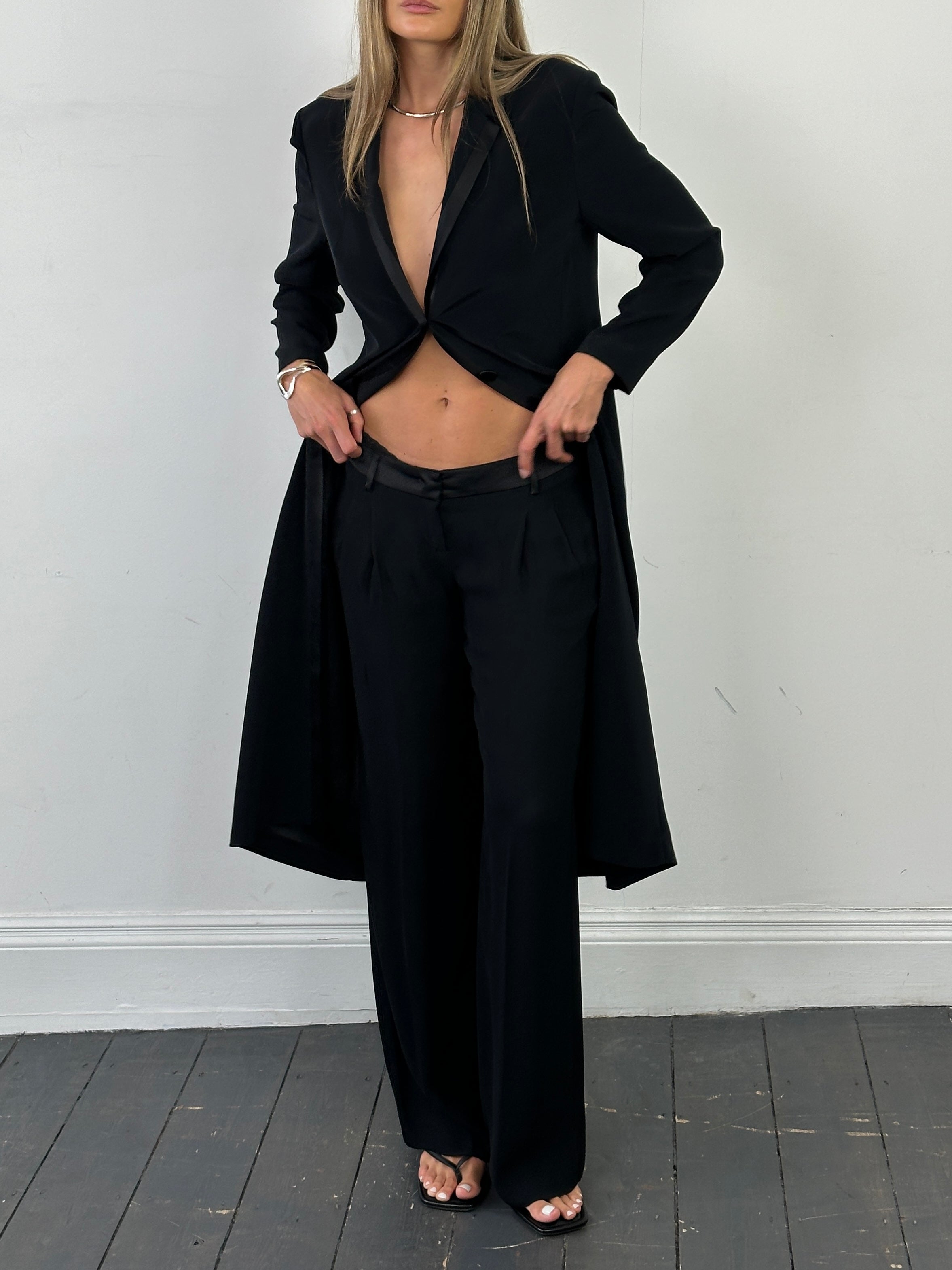 Valentino low waist wide-leg tuxedo trousers in W32, tailored fit with sleek fabric and classic formal style.