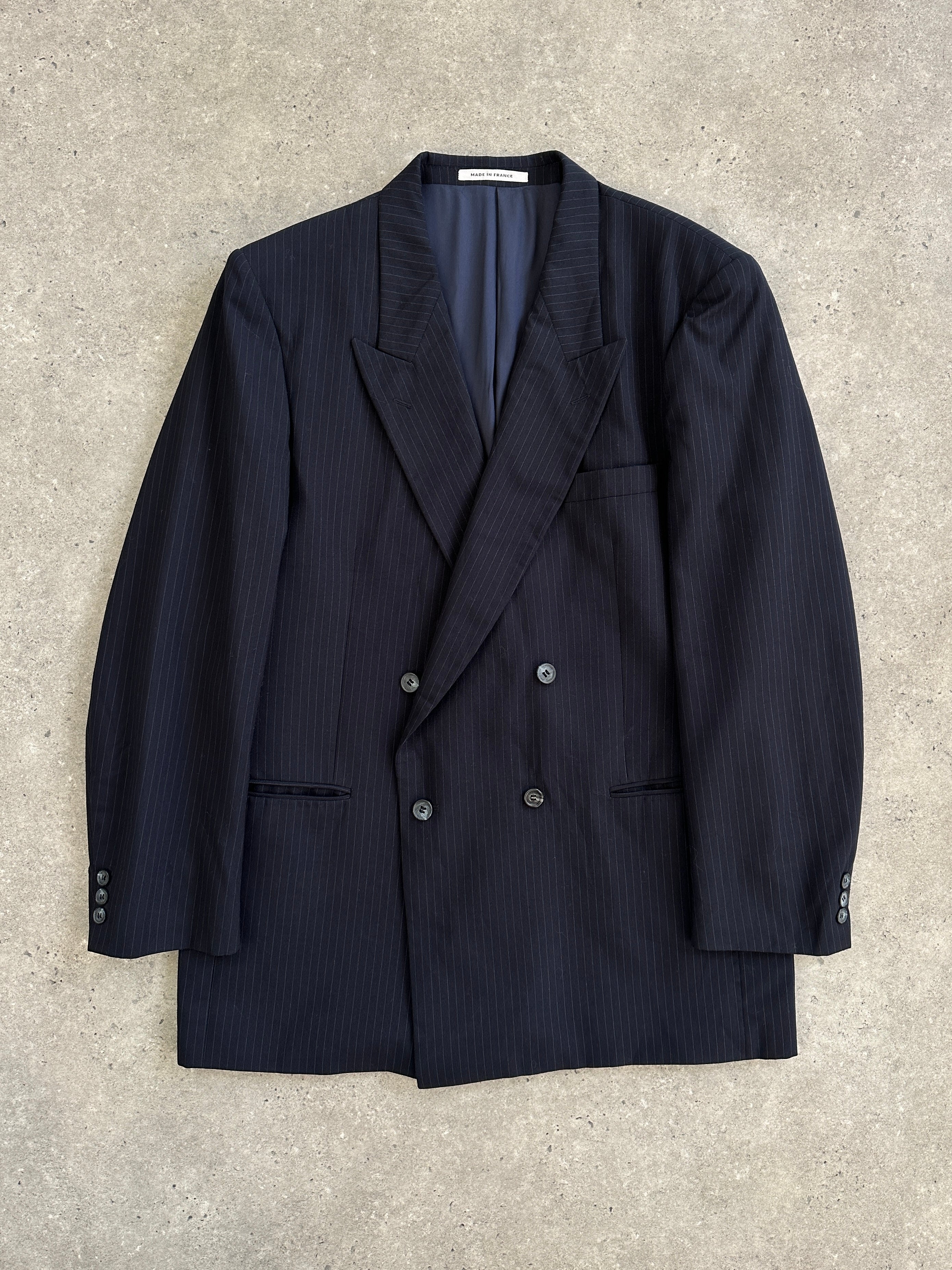 Yves Saint Laurent men's 1990s pure wool double-breasted blazer in size 42R/XL, tailored fit with classic lapels and button details.