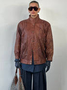 Vintage 1980s High Neck Leather Bomber Jacket - SYLK