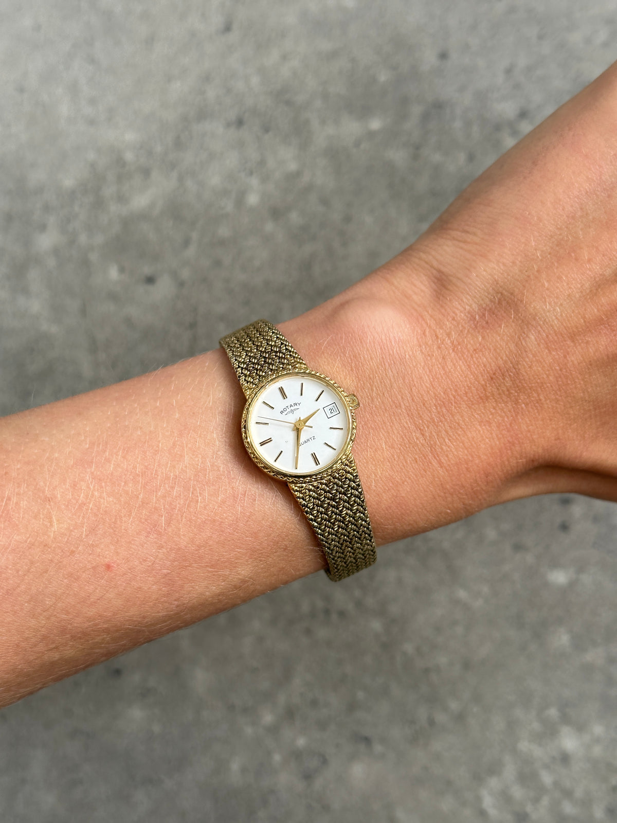 Rotary 1980s Gold Plated Quartz Bracelet Logo Watch