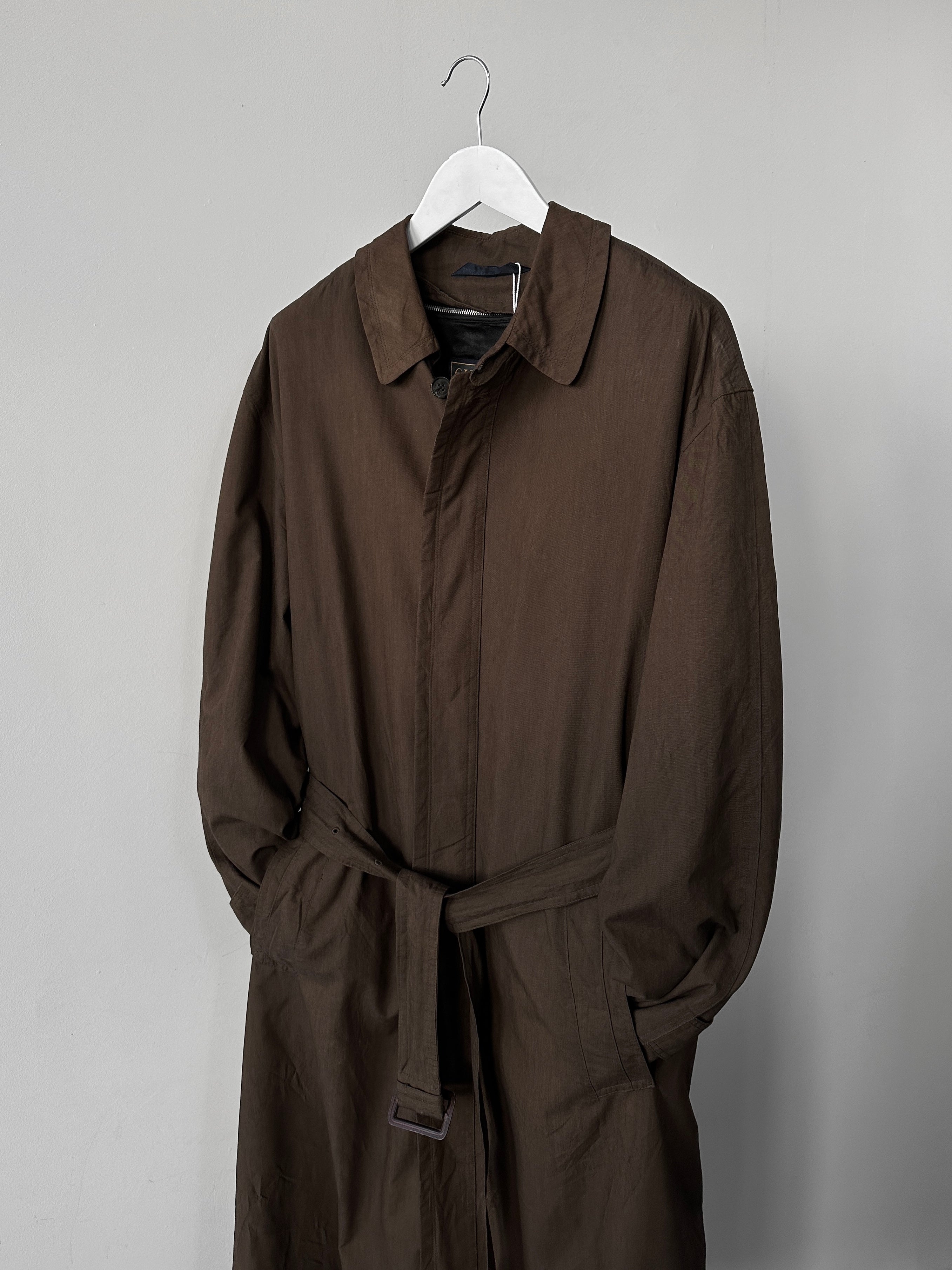 Chaps cotton floor-length belted trench coat in XL, featuring classic design, long sleeves, and a waist belt for a sophisticated look.