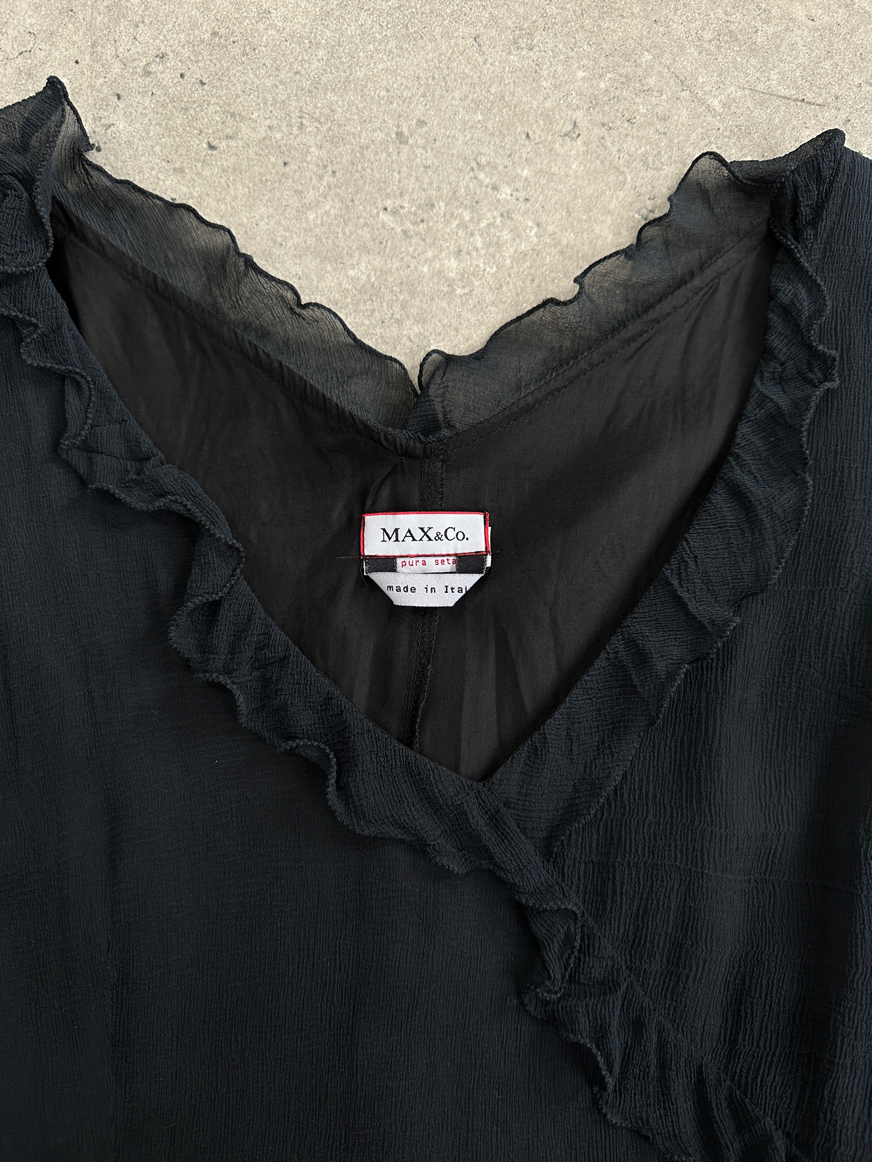 Max & Co 2000s Pure Silk Ruffle Trim Mini Dress - S