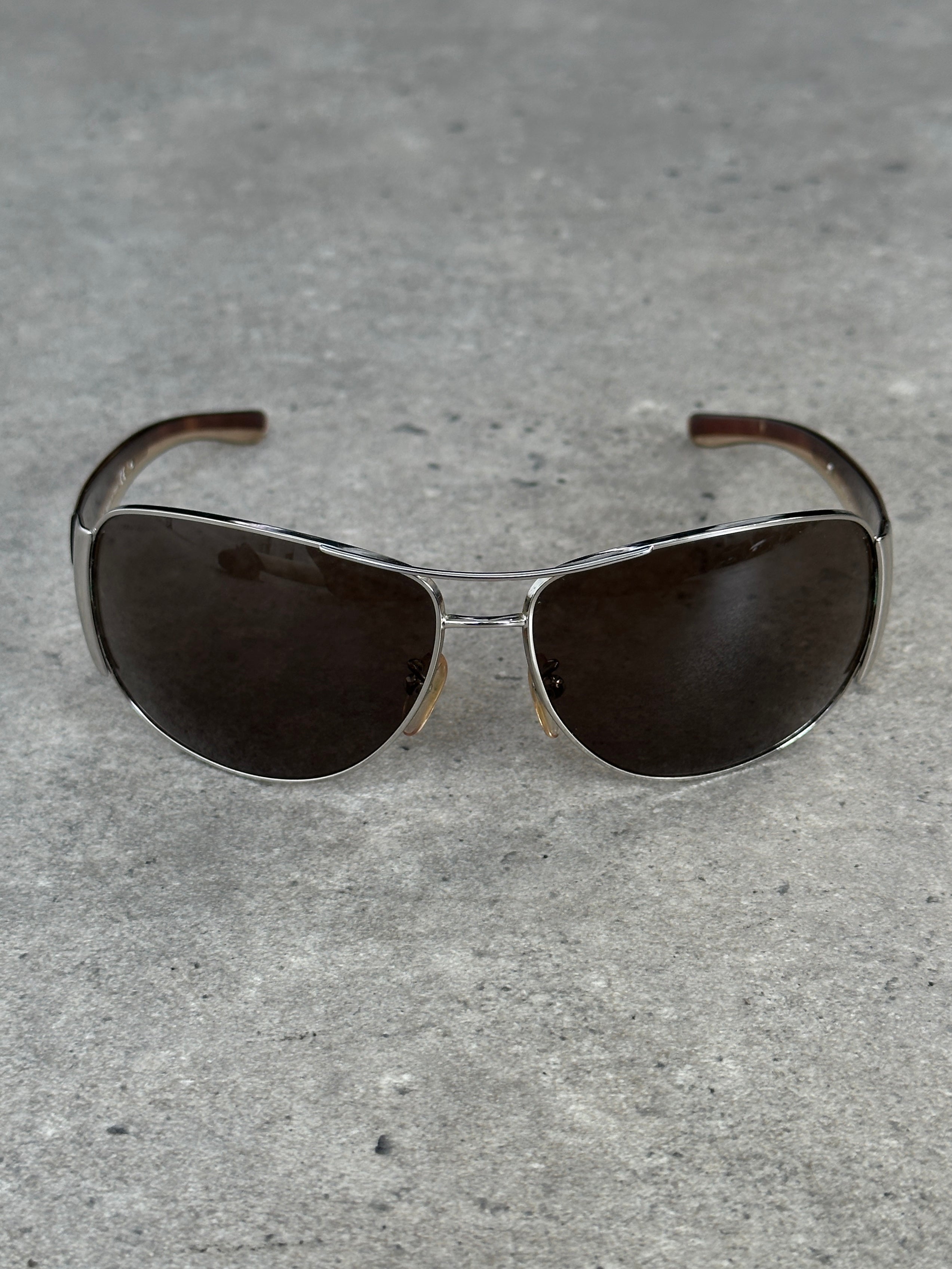 Prada 1990s Aviator Shield Logo Sunglasses