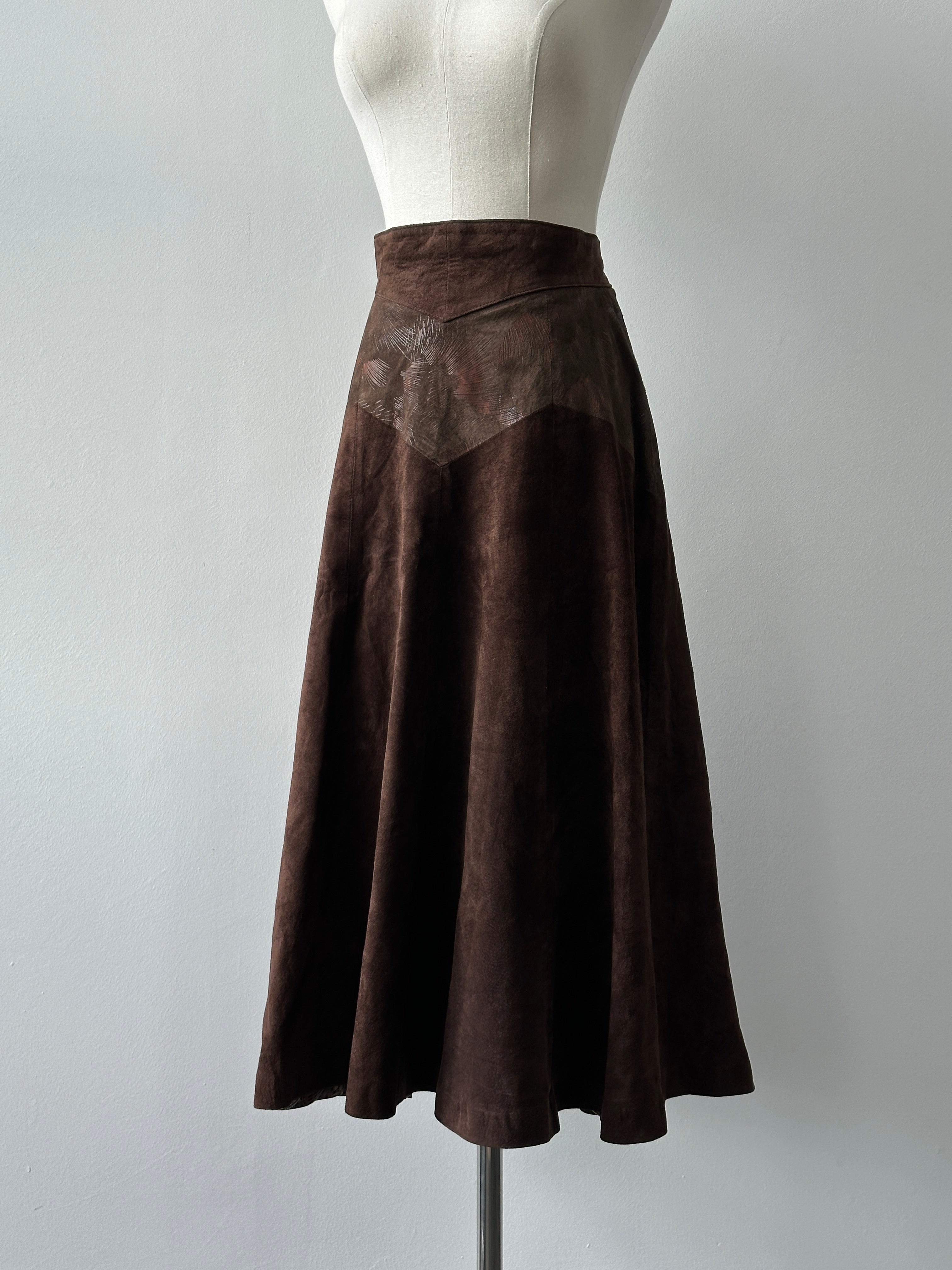Vintage 1990s Suede Midi Skirt - W28