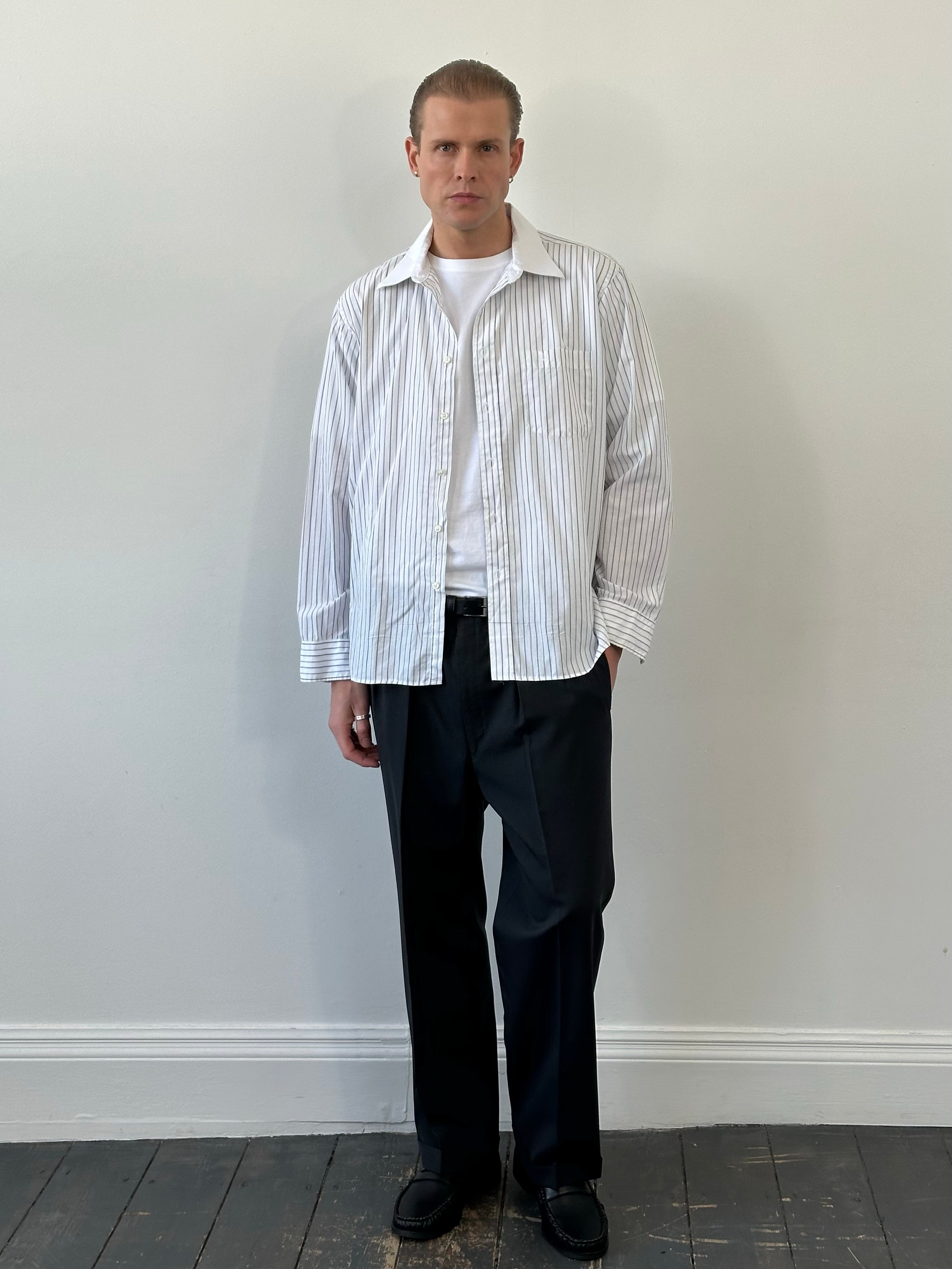Christian Dior 1980s Cotton Striped Logo Shirt - XL