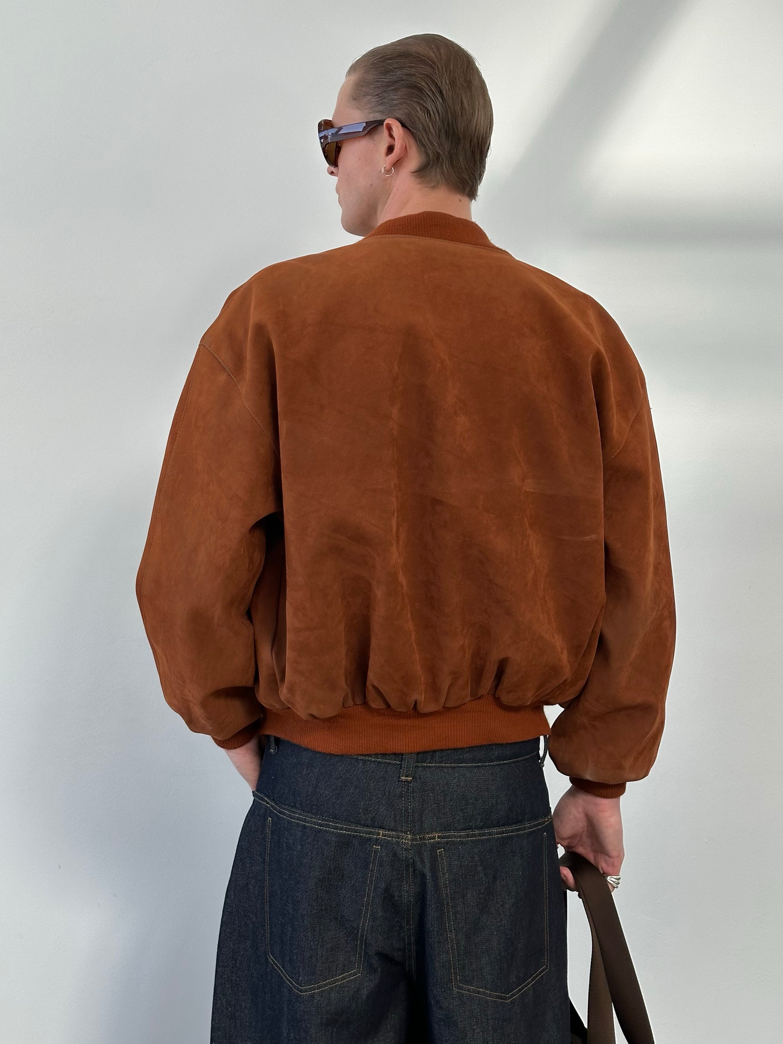 Vintage 1990s Faux Suede Bomber Jacket - M