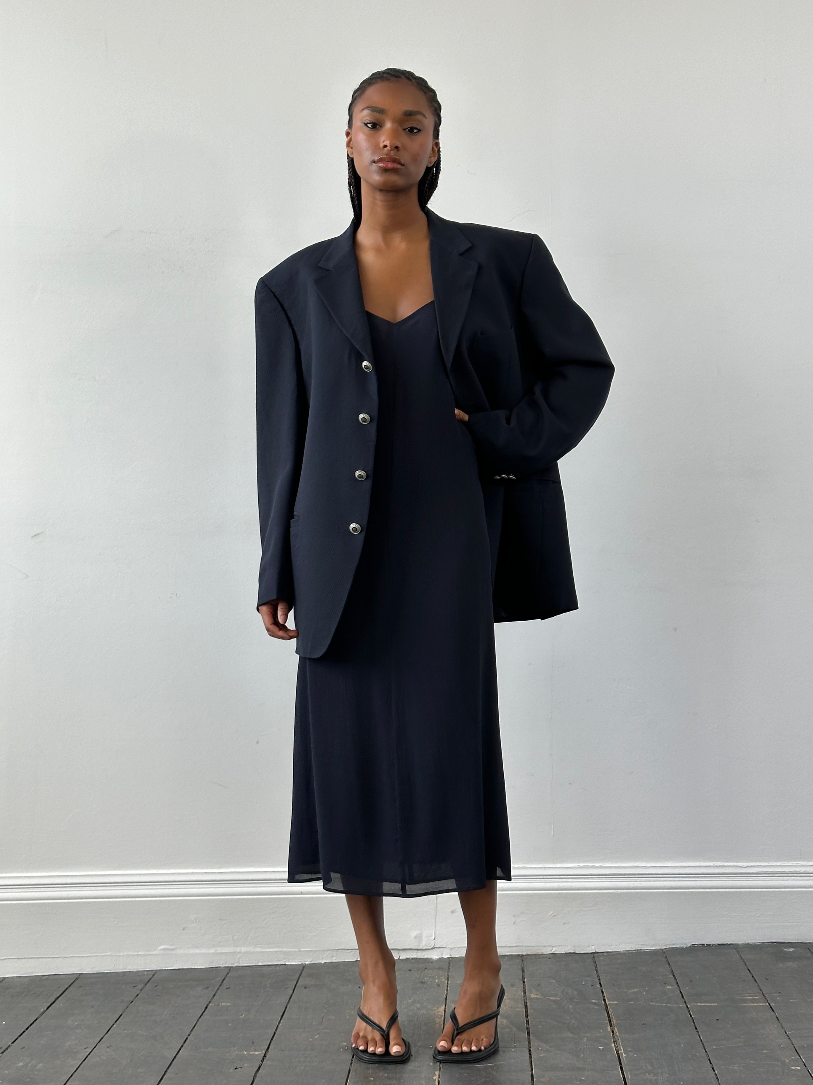 Max Mara pure silk V-neck maxi dress in M size, flowing elegant dress with sleeveless design and soft fabric visible in the image.
