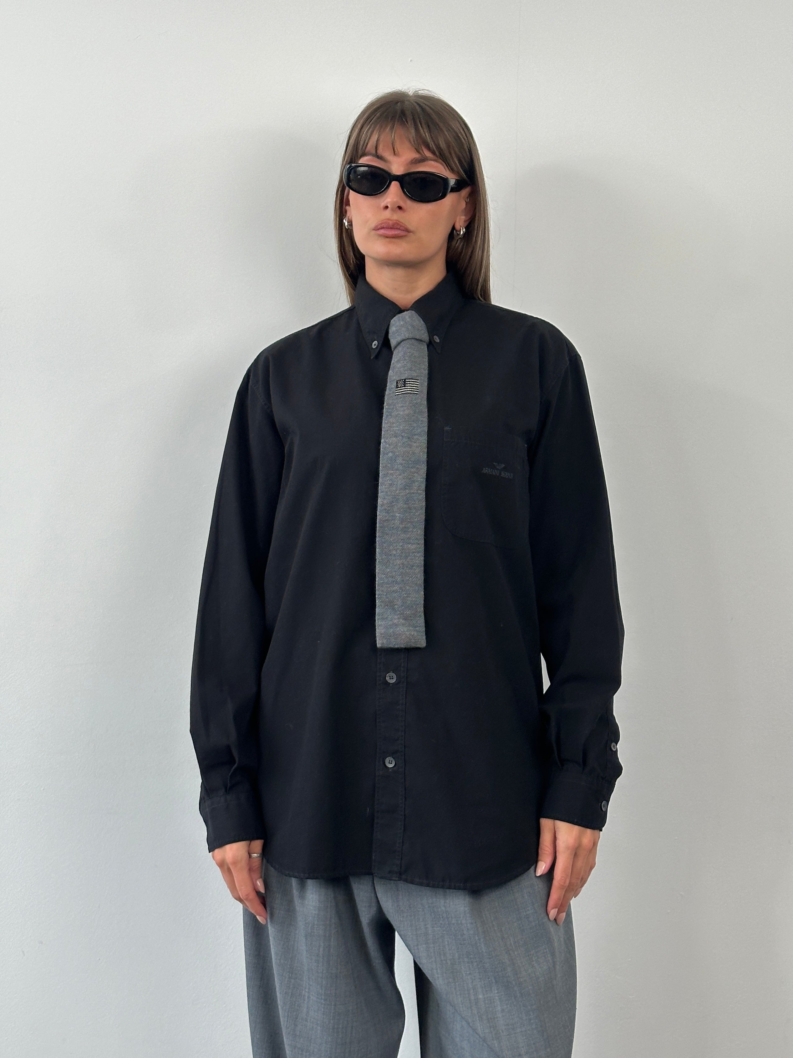Armani Jeans 1990s cotton logo shirt in size L/XL, featuring a classic design with the Armani logo on the front.