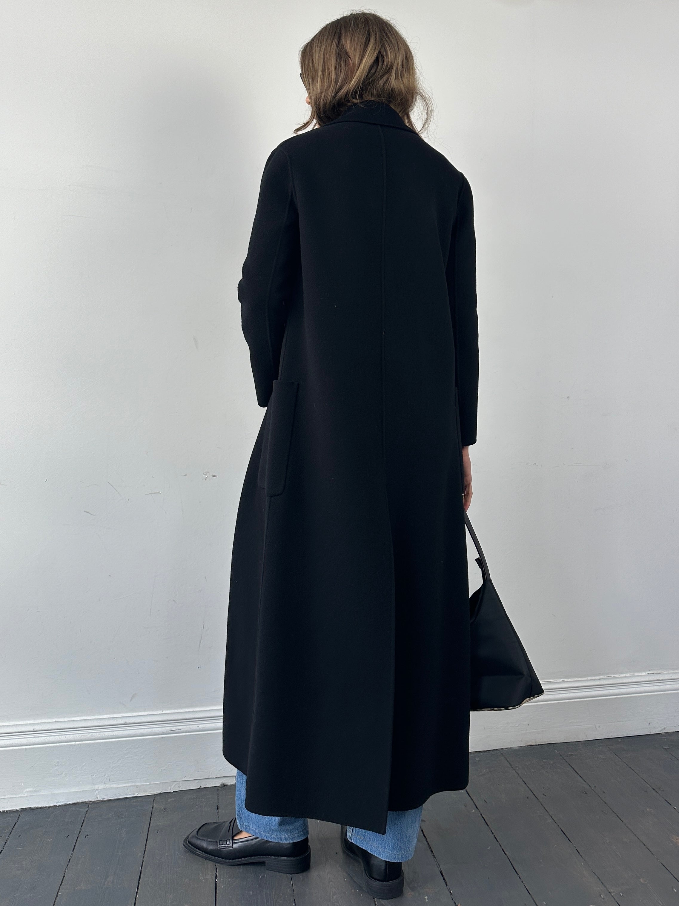 The Kooples double-faced pure wool coat in XS/S, floor length, unlined with a classic collar and long sleeves.