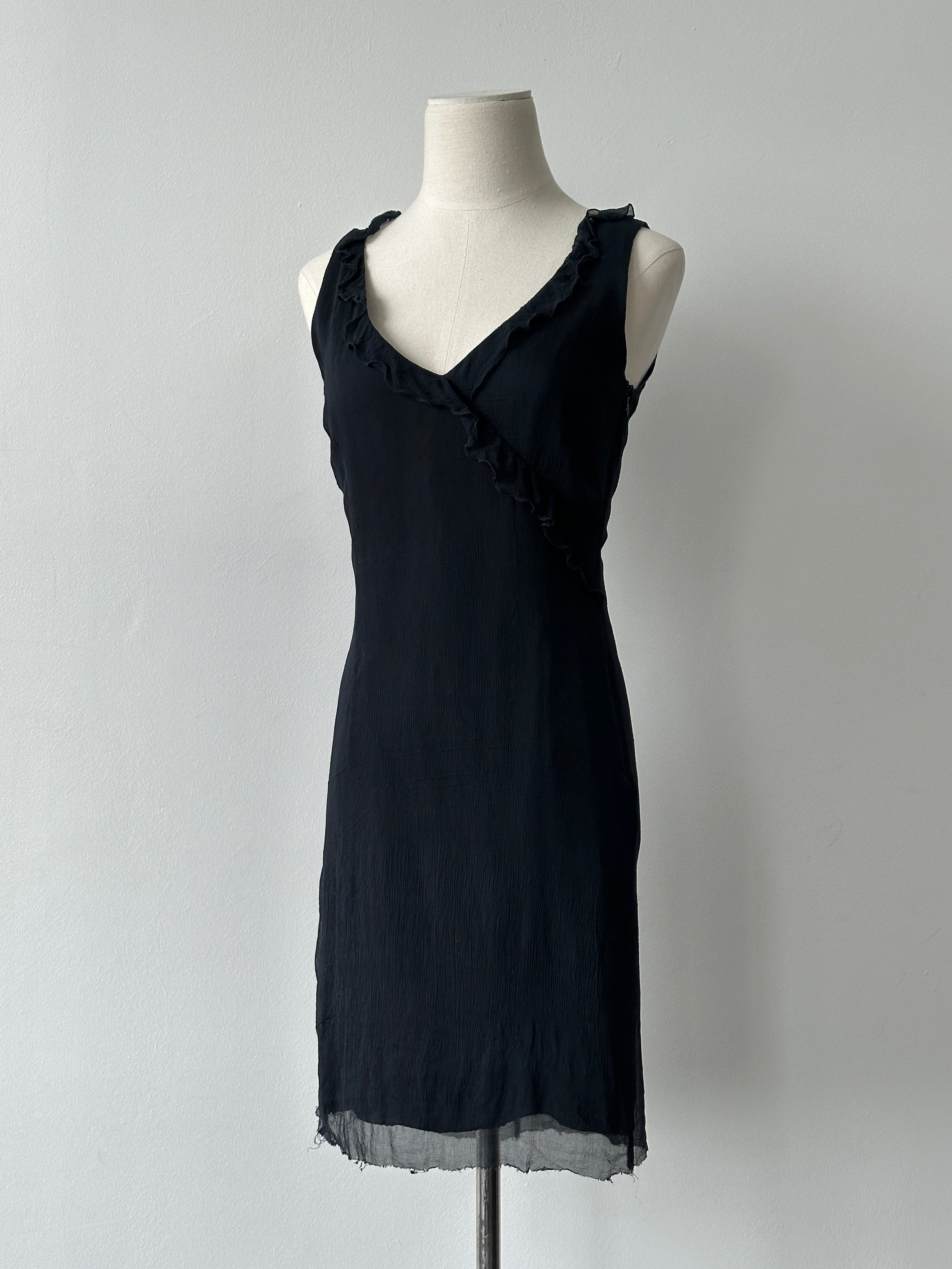 Max & Co 2000s Pure Silk Ruffle Trim Mini Dress - S