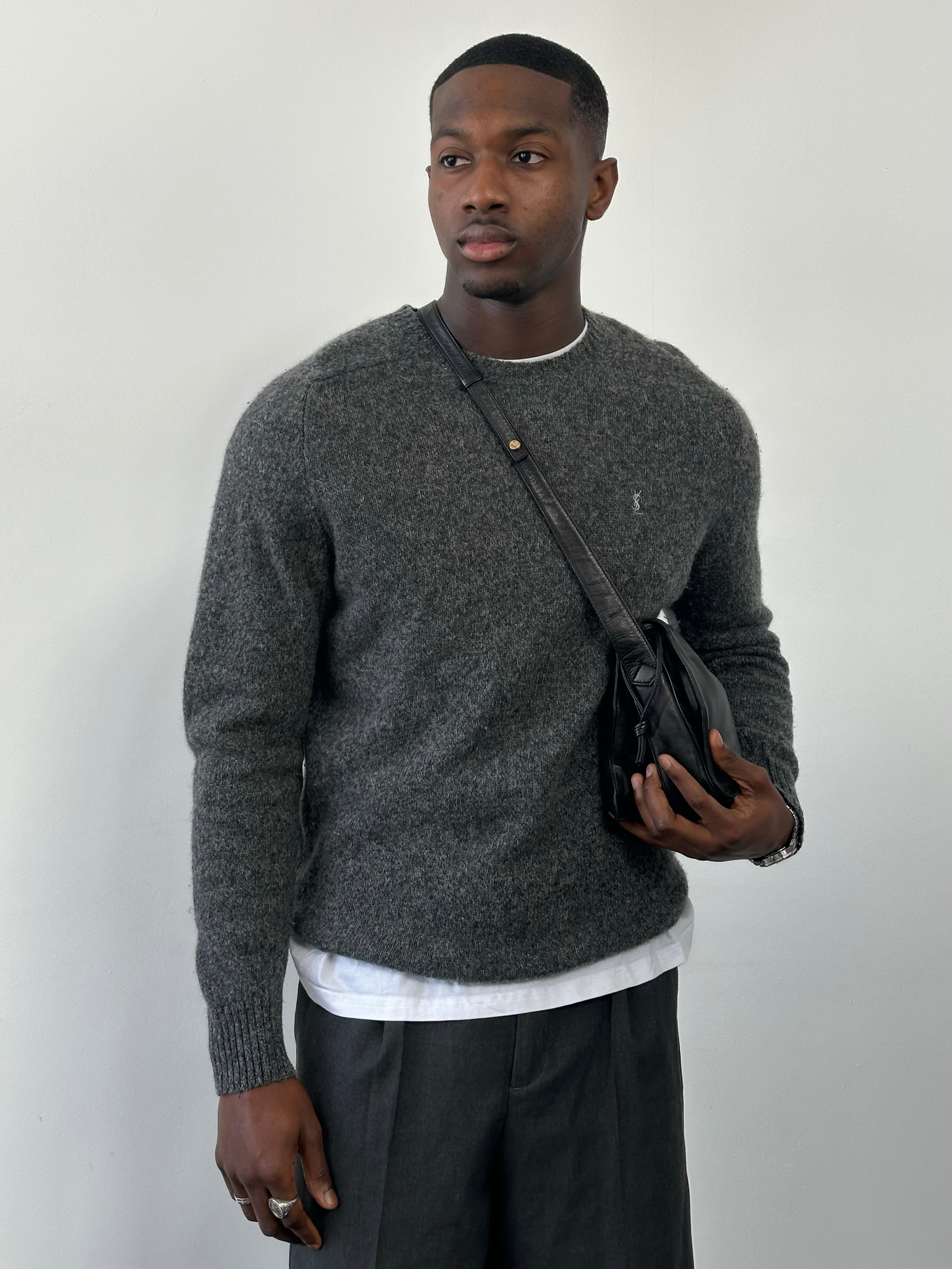 Yves Saint Laurent Pour Homme 1990s Pure Wool Knit Logo Jumper - M