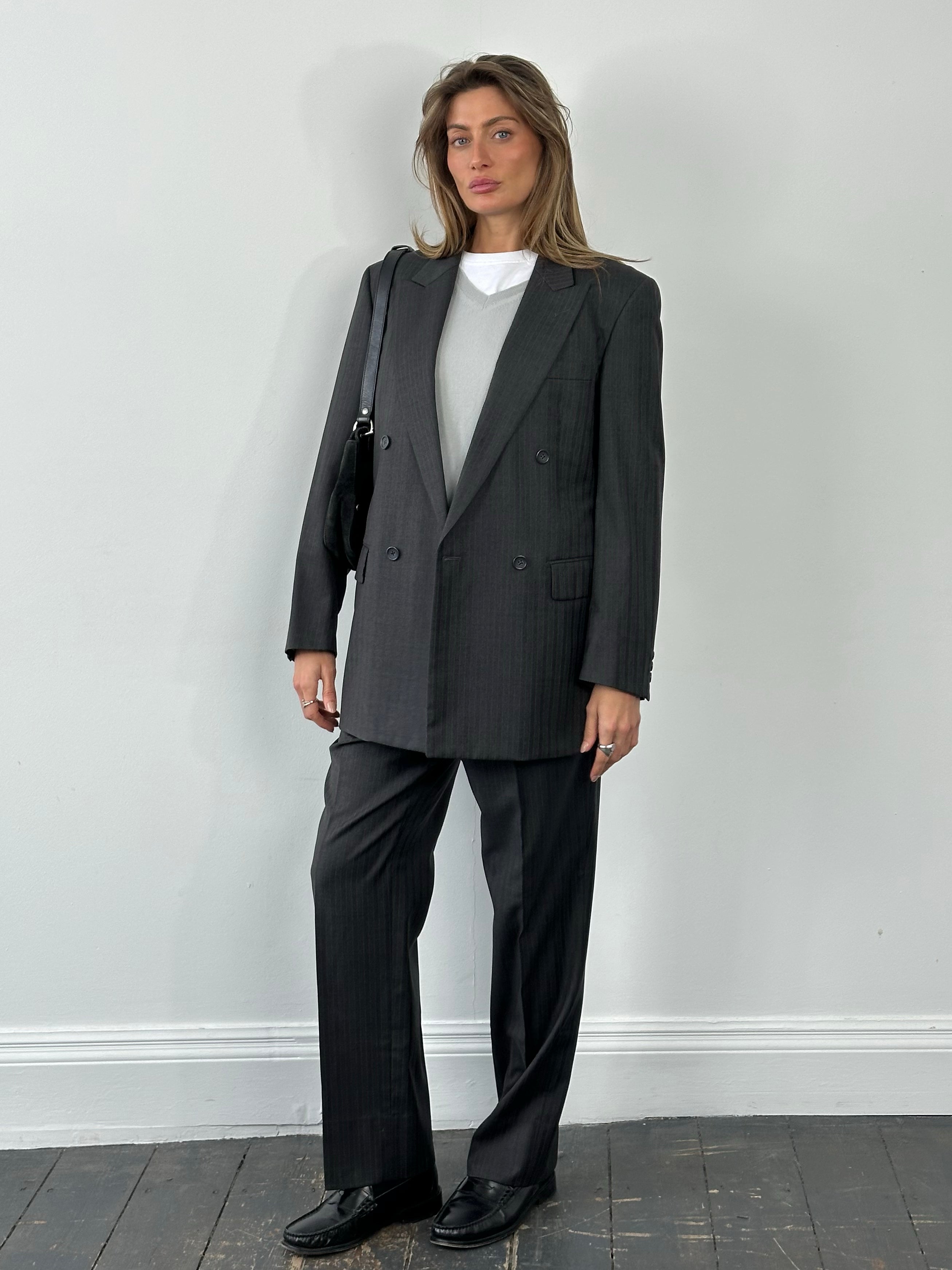 Loro Piana x Durban 1990s Pure Wool Double Breasted Stripe Suit - 38R/L