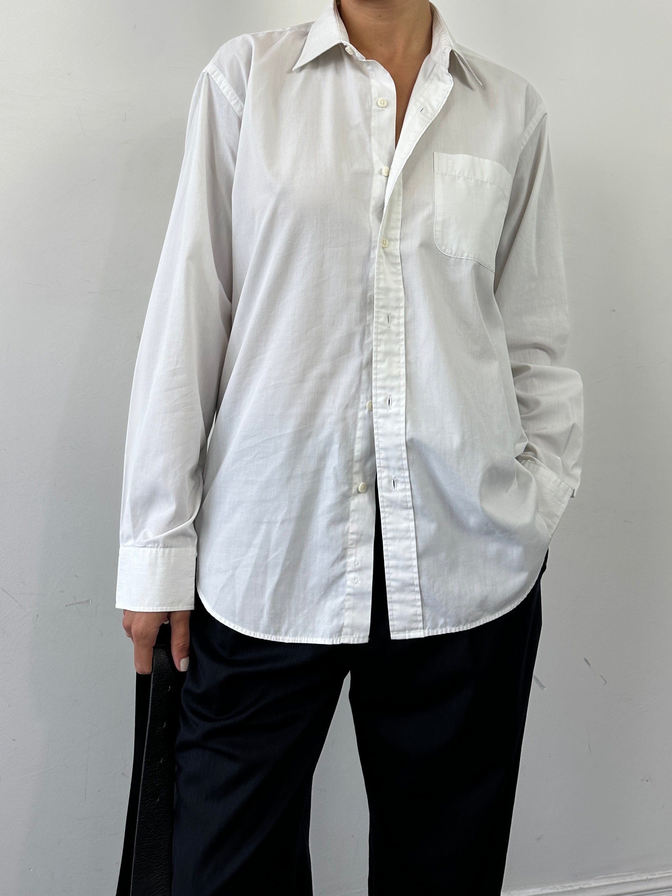 Yves Saint Laurent Pour Homme cotton logo shirt in size L, featuring classic design and the brand's signature logo on the front.