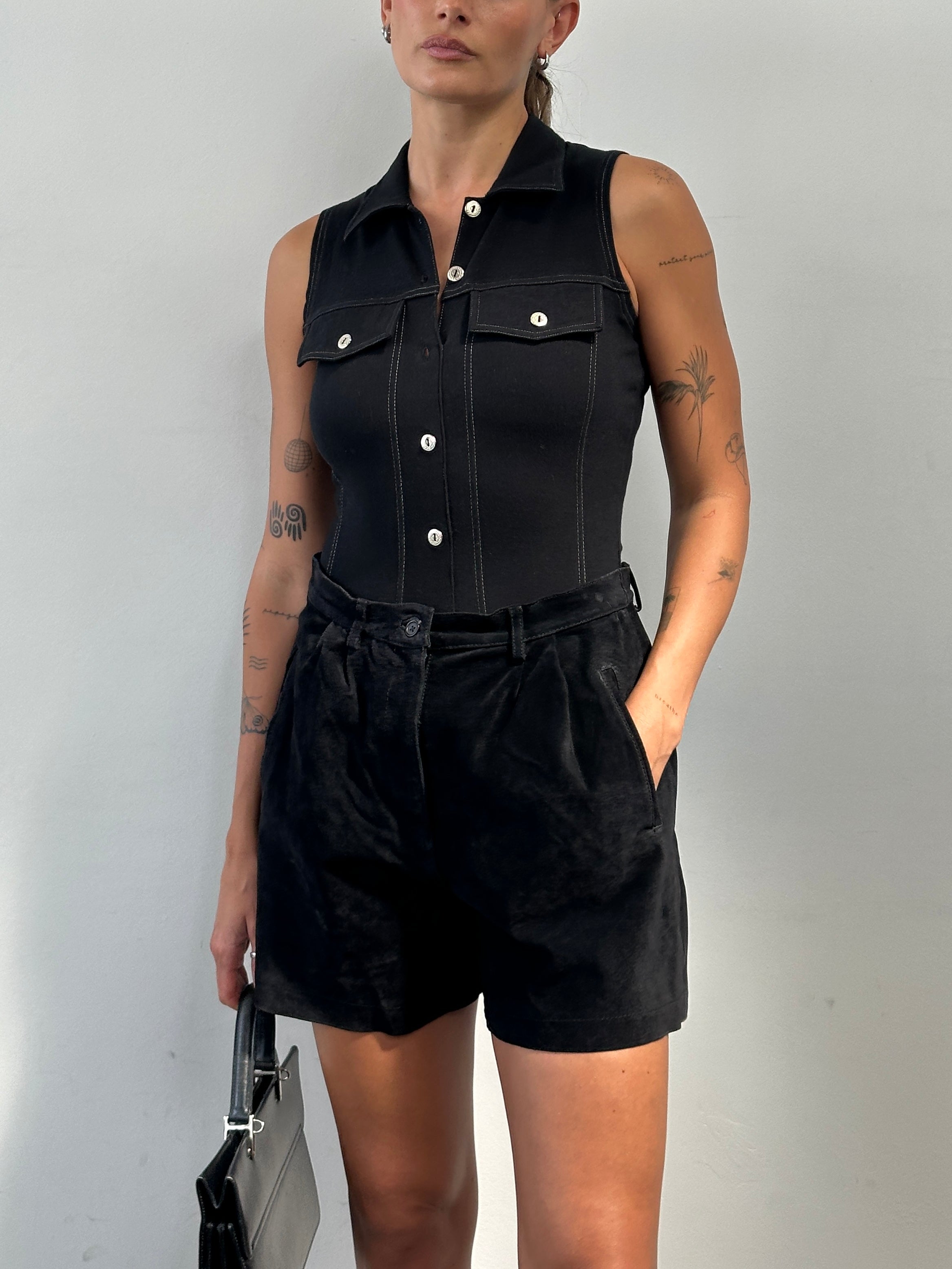 Vintage cotton contrast stitch bodysuit top in size S, featuring a fitted design with stylish stitching details.