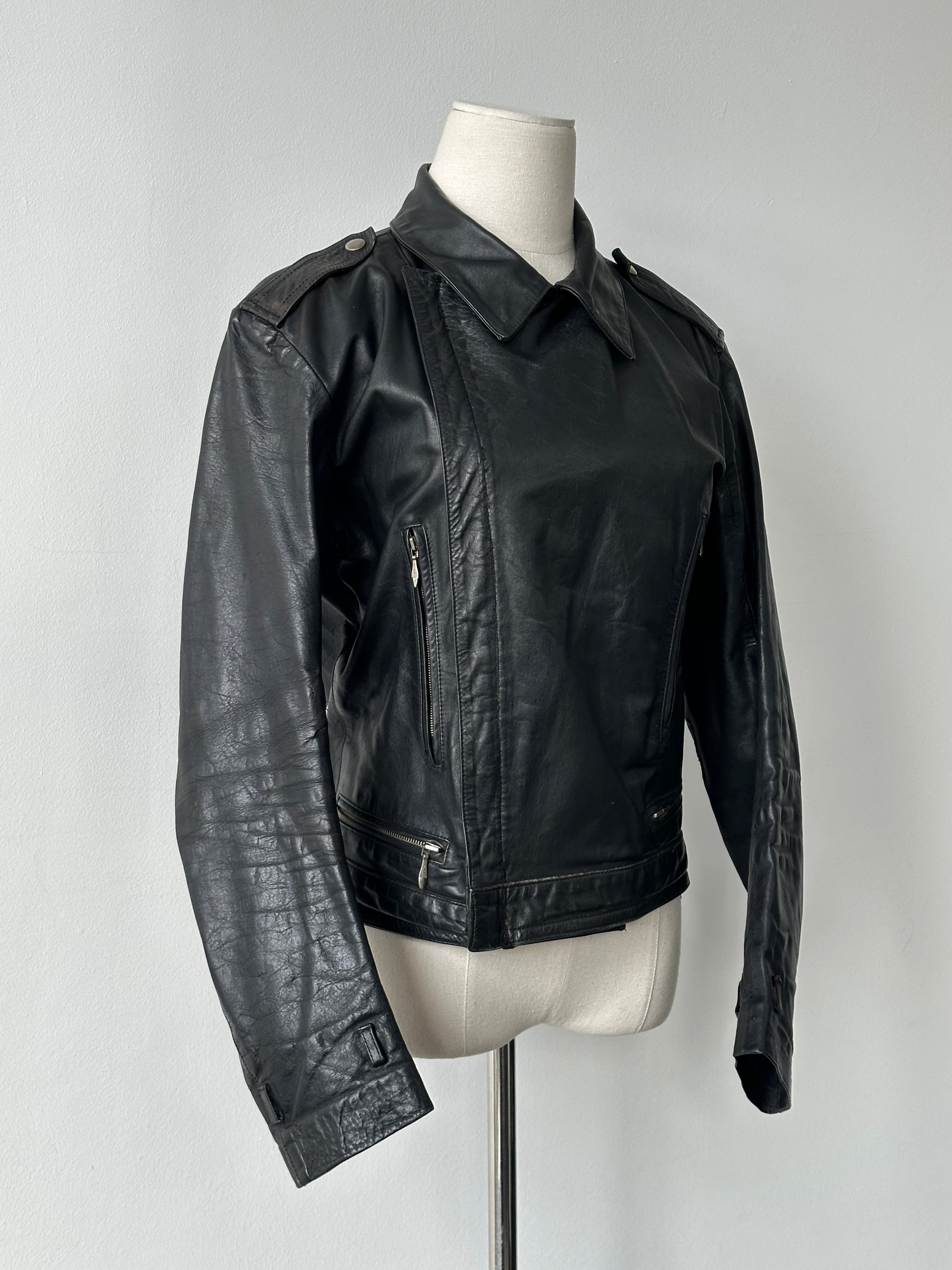 Vintage 1990s Fitted Moto Leather Jacket - XS-S | SYLK