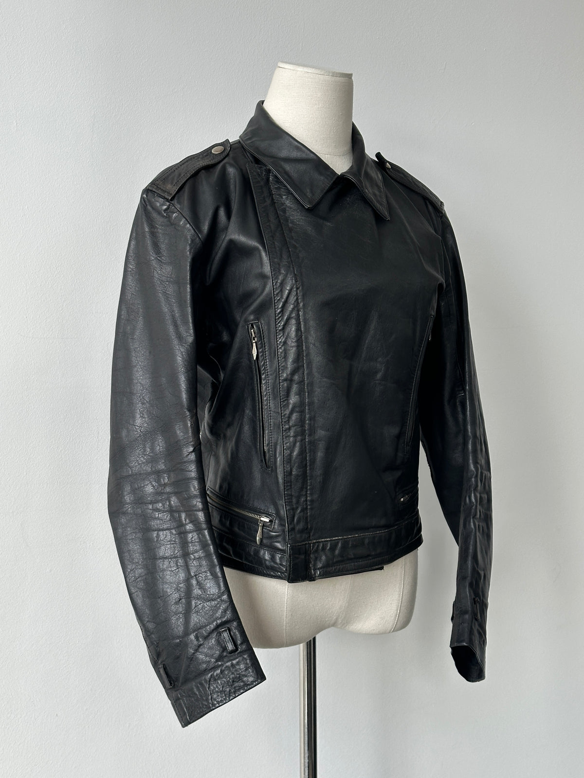 Vintage 1990s Fitted Moto Leather Jacket - XS-S
