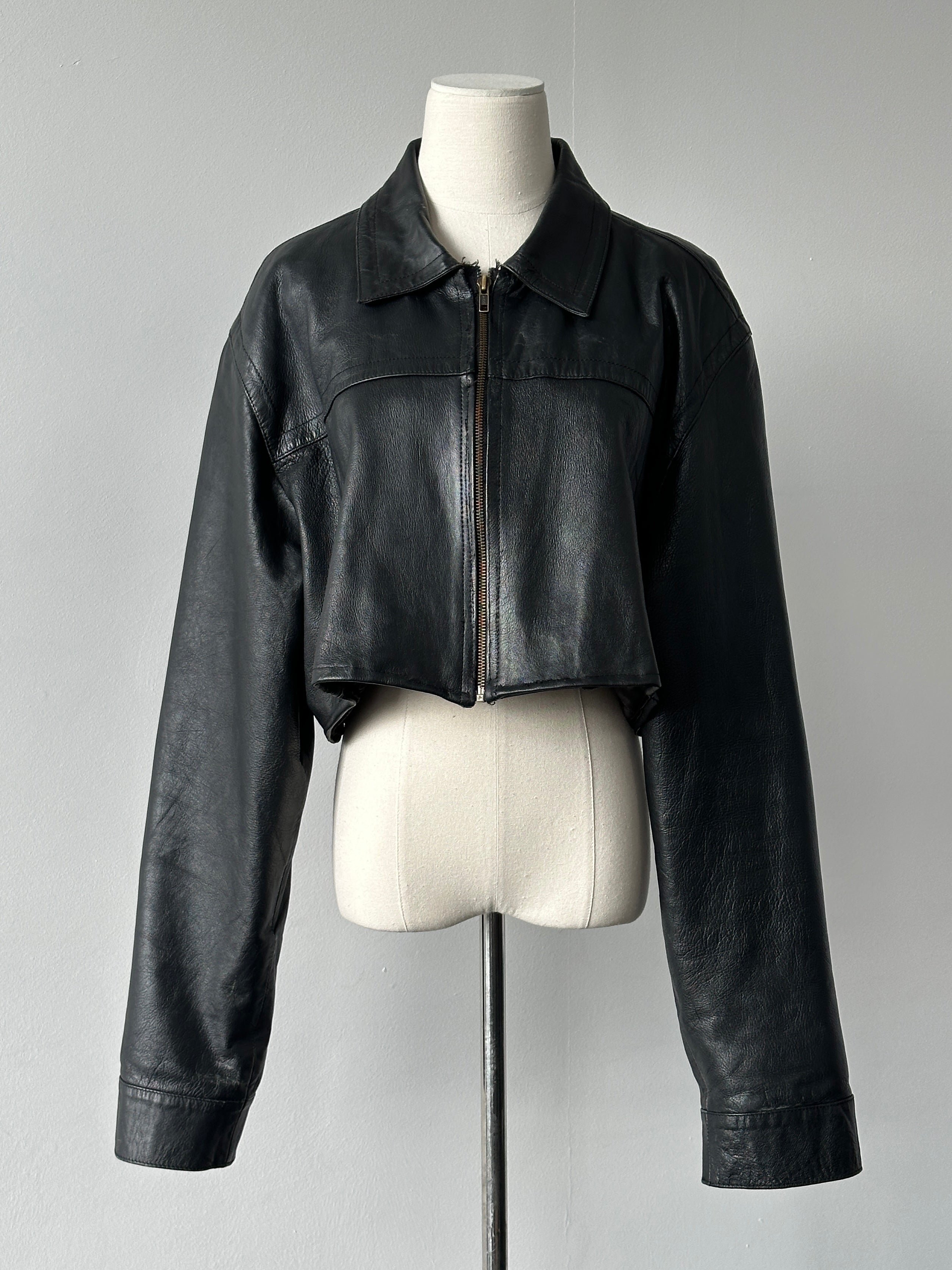 Vintage 1990s Cropped Leather Jacket - XL
