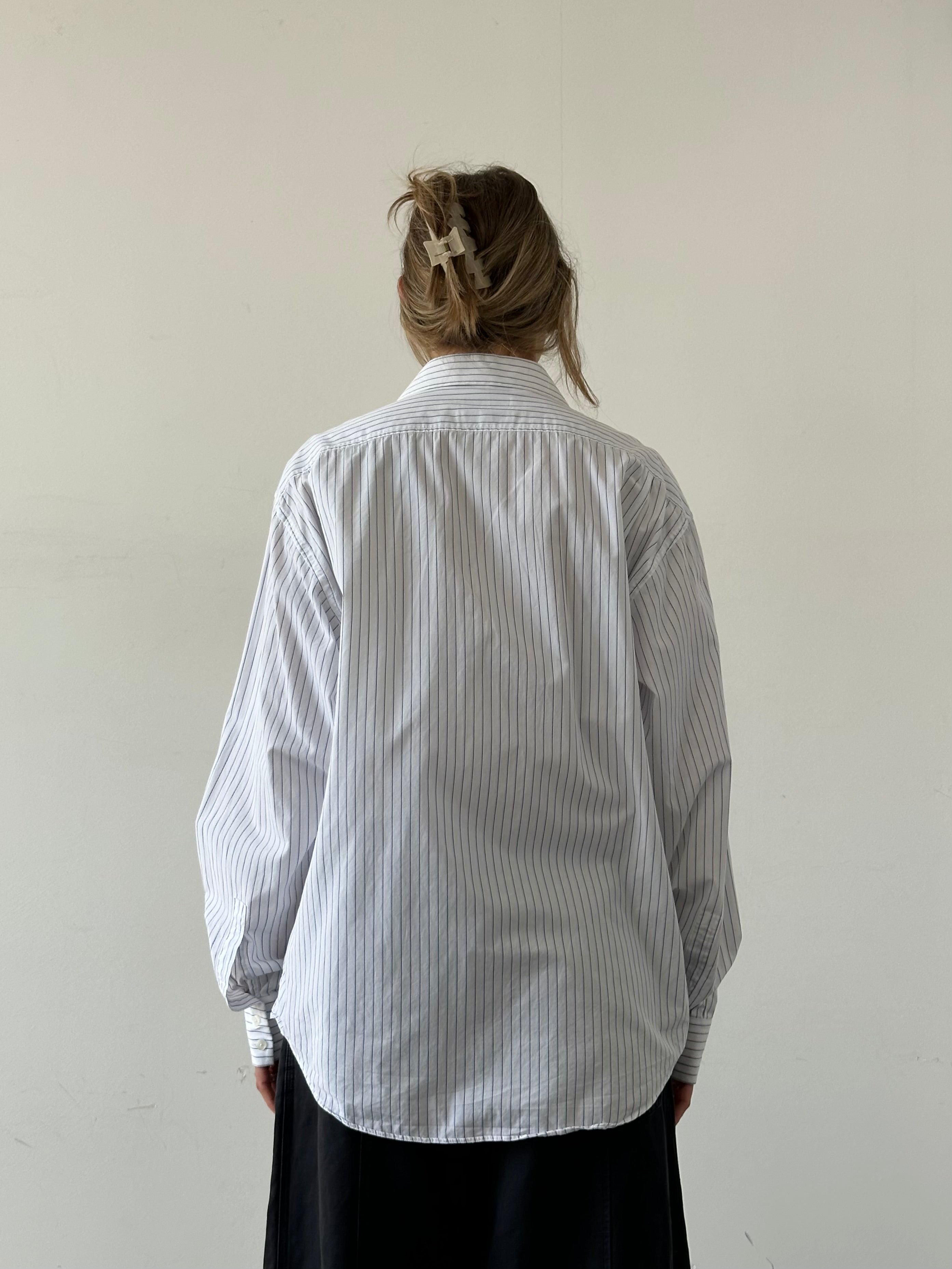 Yves Saint Laurent Pour Homme stripe cotton logo shirt in size L/XL, featuring a classic design with YSL branding and button details.
