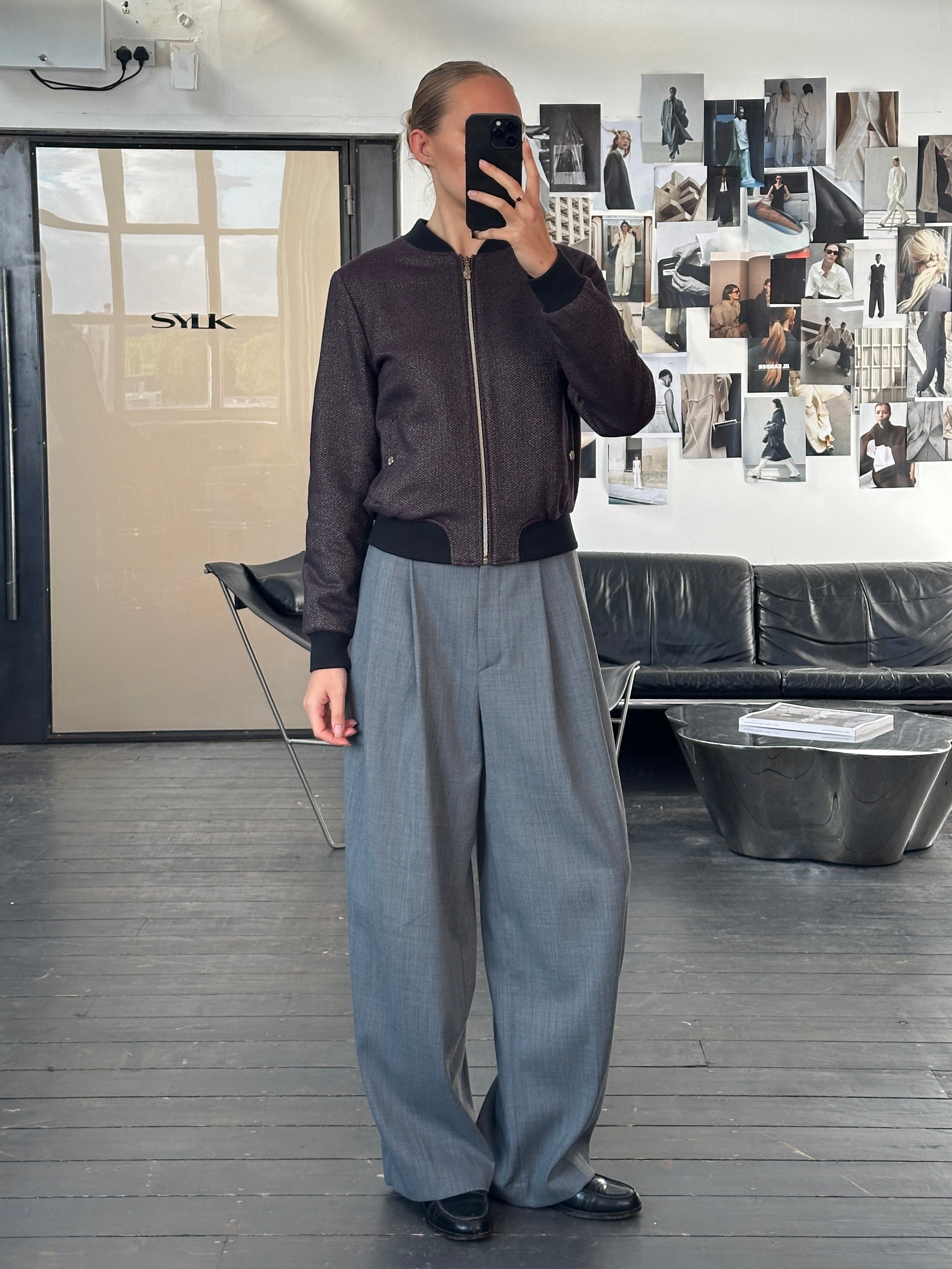 Versace Jeans 2000s Wool Herringbone Bomber Jacket - S/M - SYLK