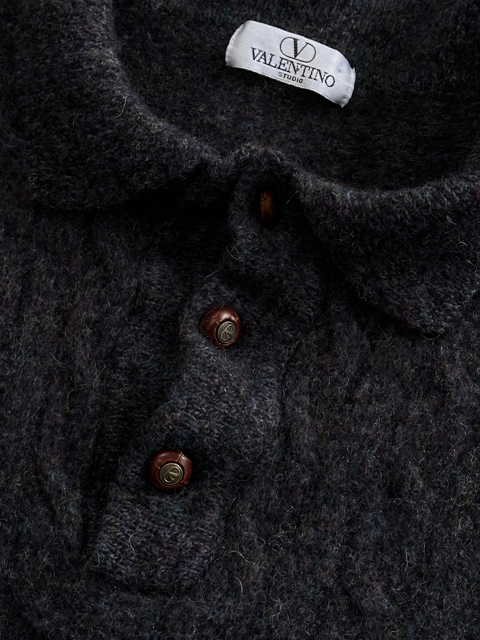Valentino Studio 1990s pure wool bespoke button polo jumper in XS, featuring a classic design and tailored fit.