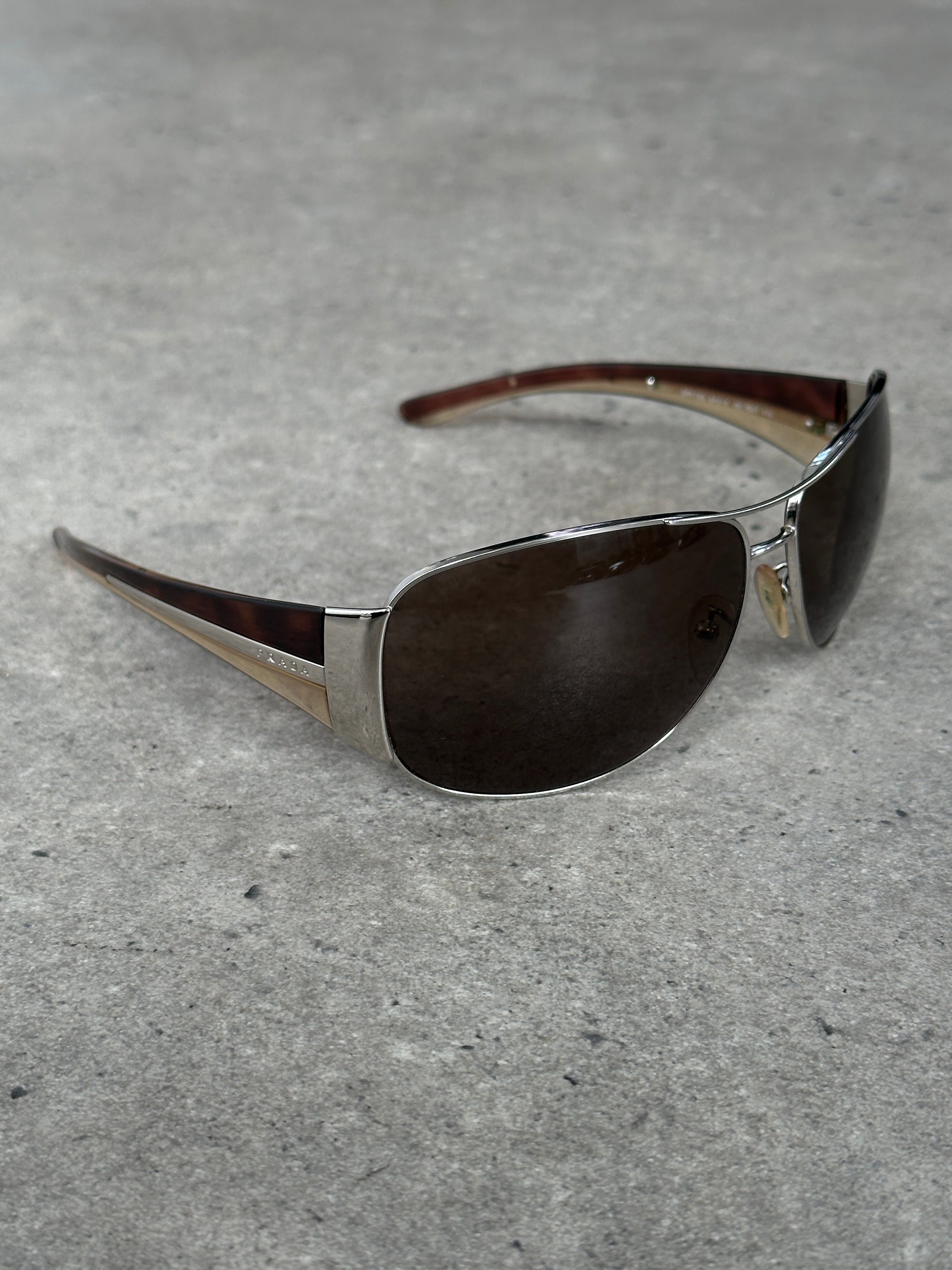 Prada 1990s Aviator Shield Logo Sunglasses