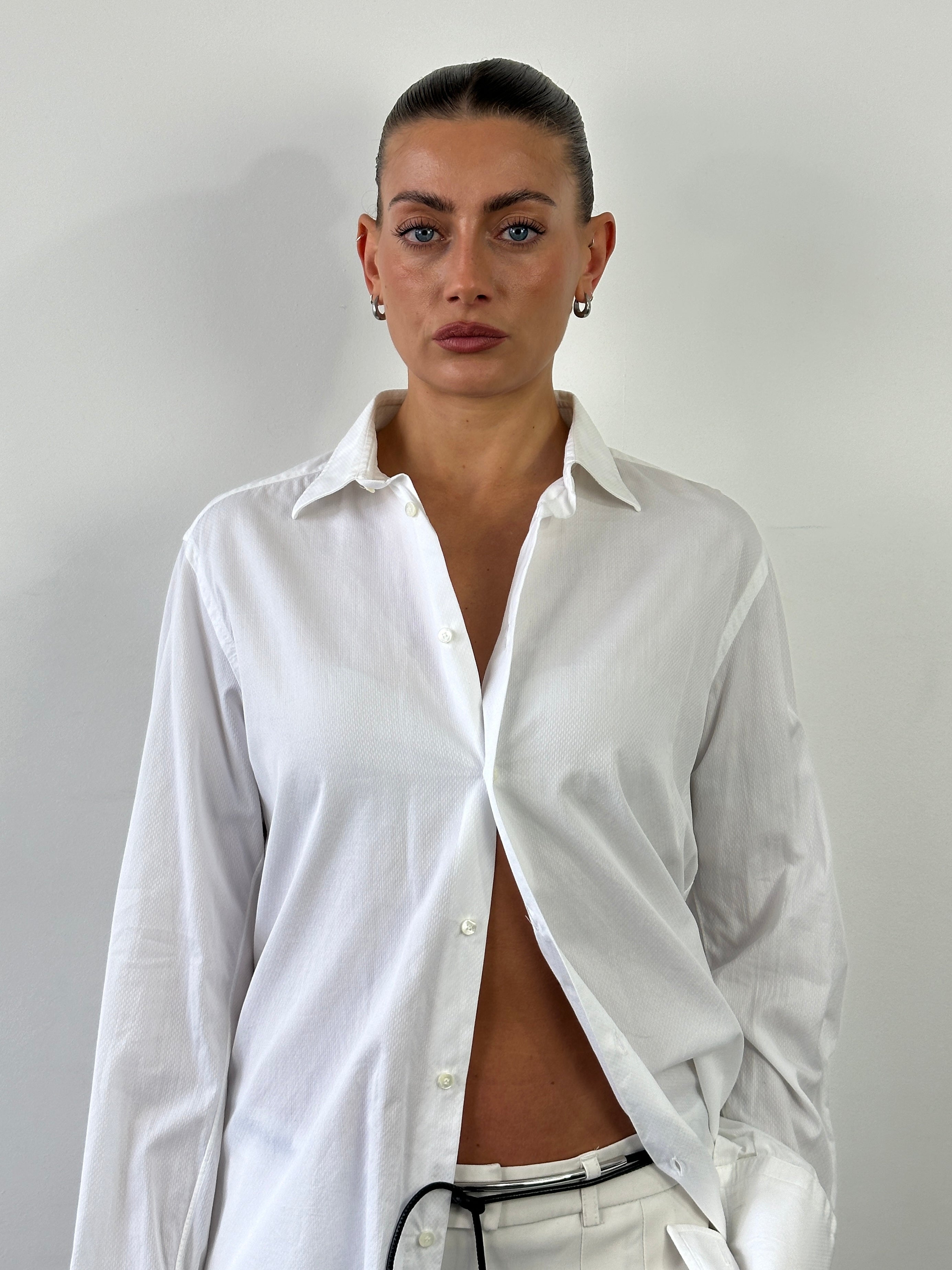 Fendi 00s pure cotton fitted dress shirt in white, men's size M, showcasing a classic tailored collar and button-front design.