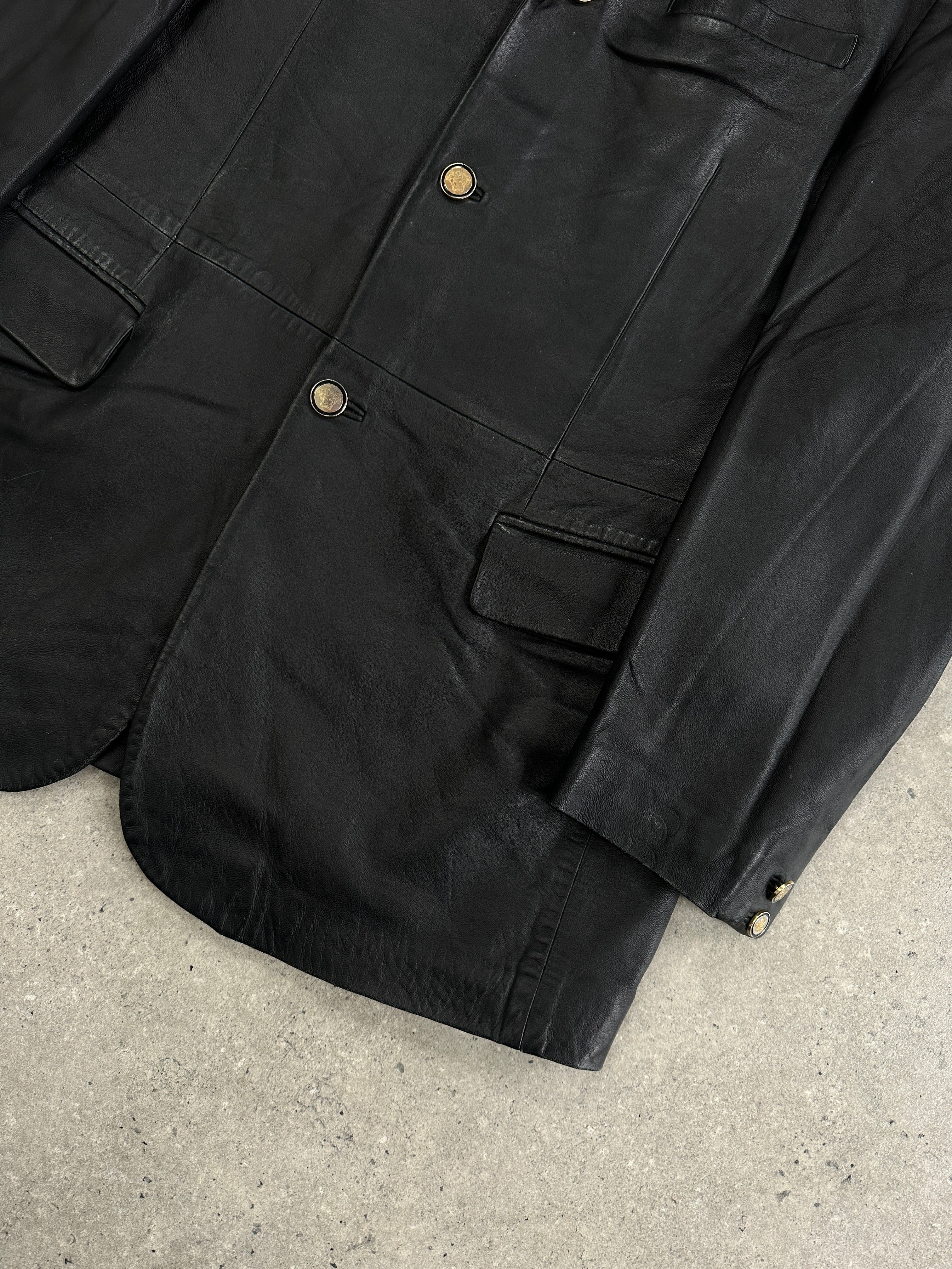 Versace Jeans Couture bespoke leather blazer jacket in XL with tailored fit and stylish design, shown in the image.