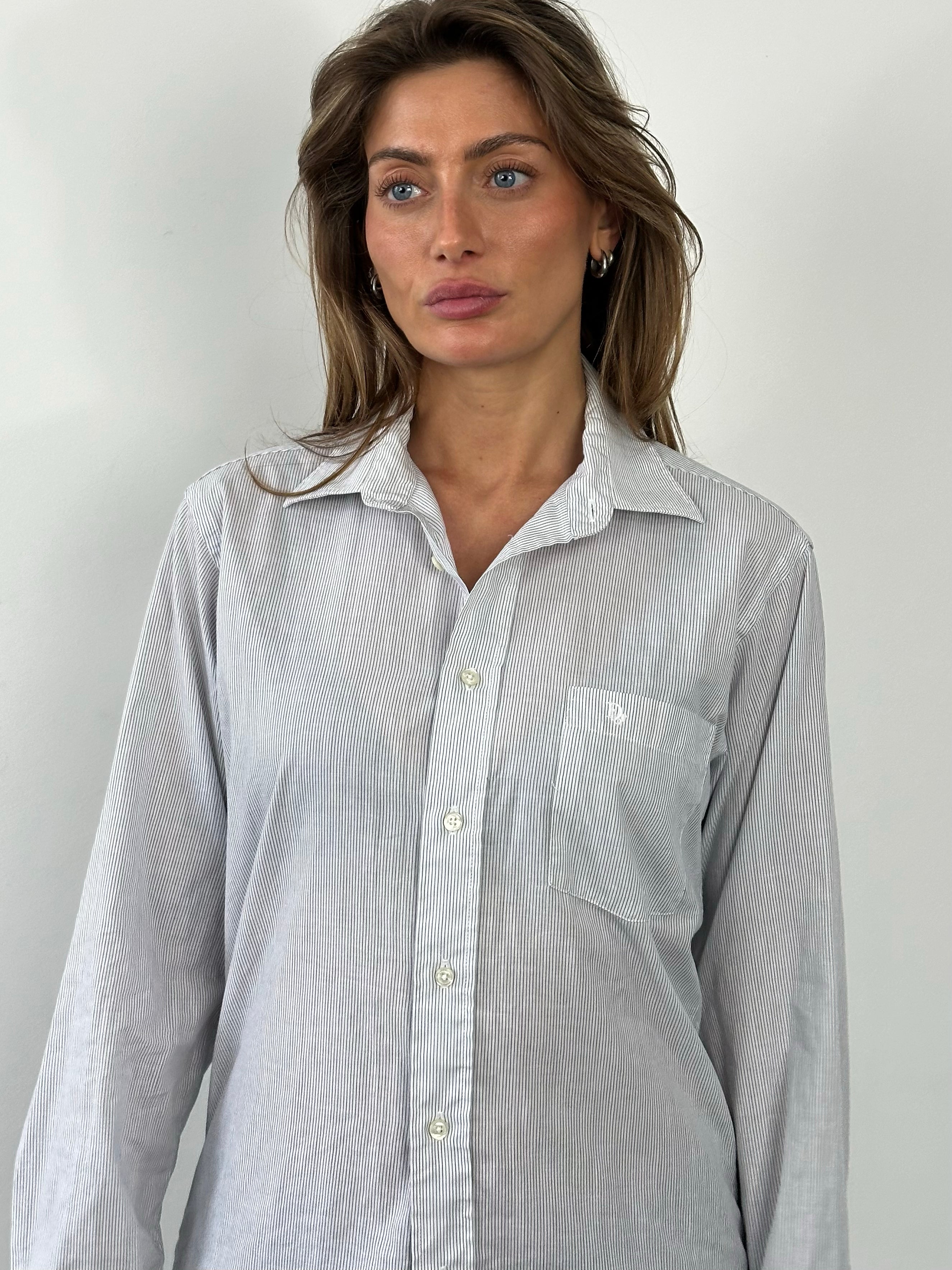 Christian Dior Monsieur 1990s cotton striped logo shirt, men's size M, featuring classic Dior branding and a stylish striped pattern.