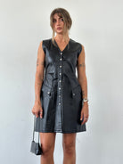 Vintage Fitted Button Up Leather Dress - S - SYLK