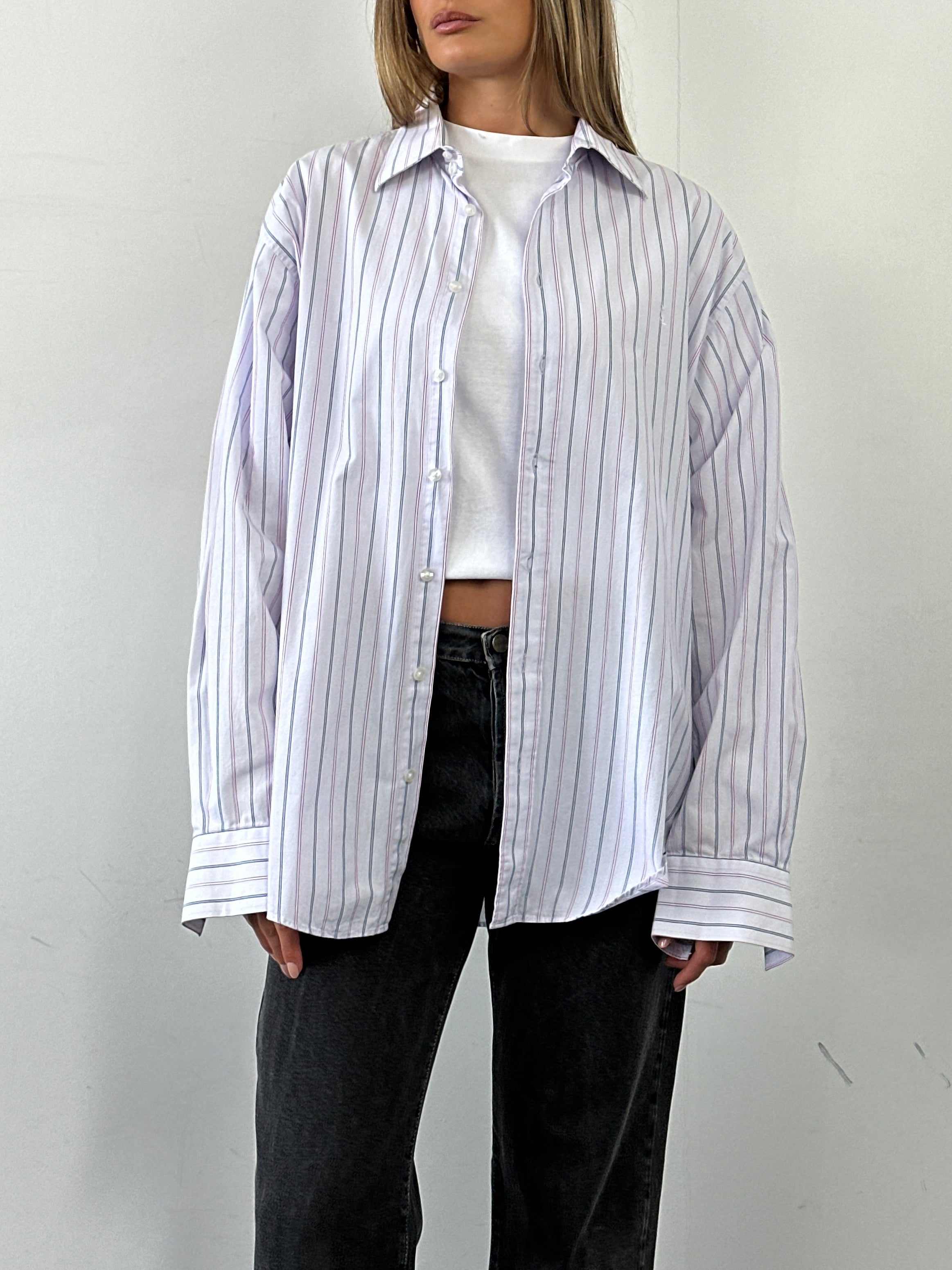 Yves Saint Laurent Pour Homme stripe pure cotton logo shirt in XL, featuring a classic striped design and YSL branding.