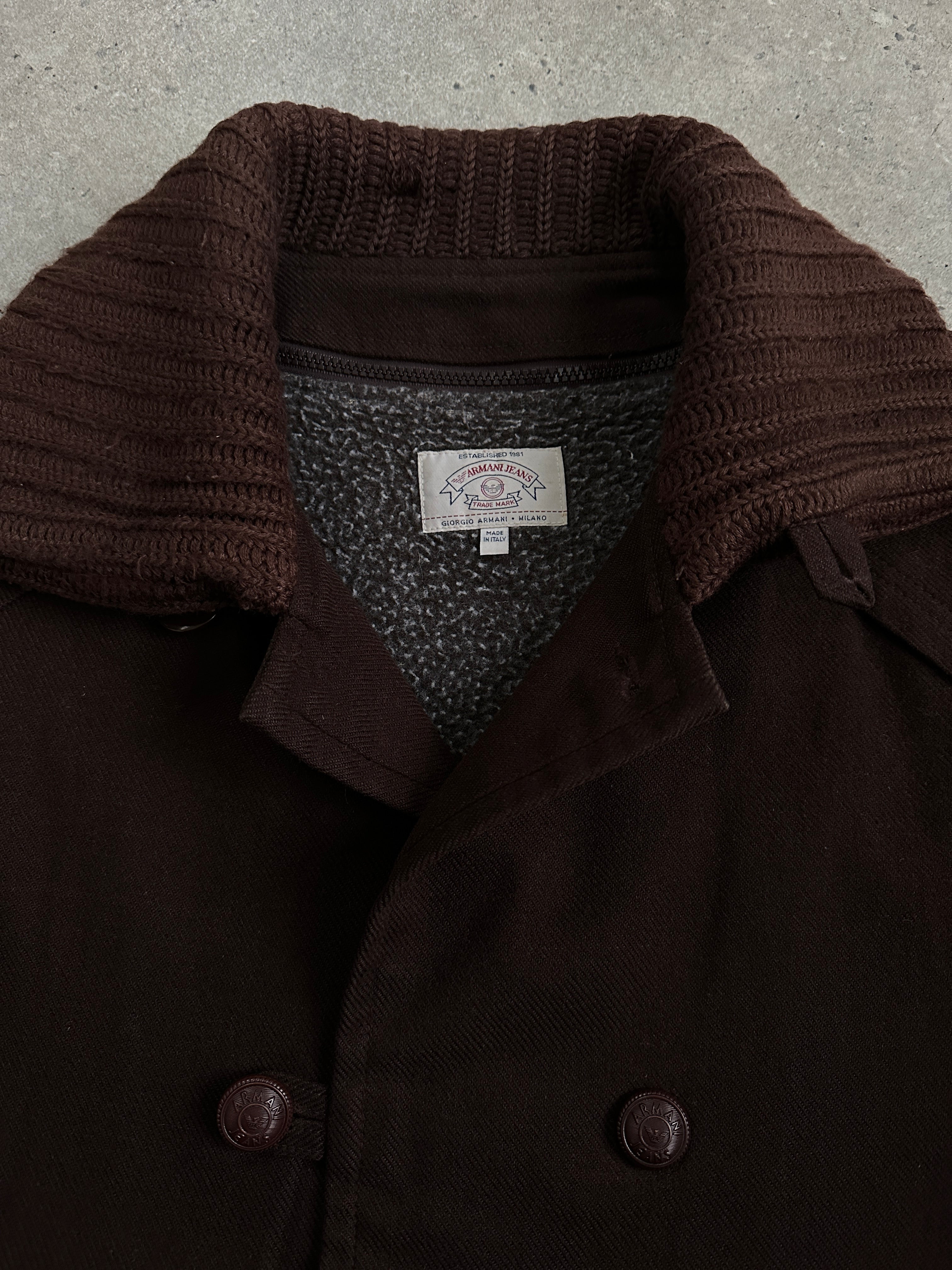 Armani Jeans 2000s Wool Funnel Neck Double Breasted Coat - L | SYLK