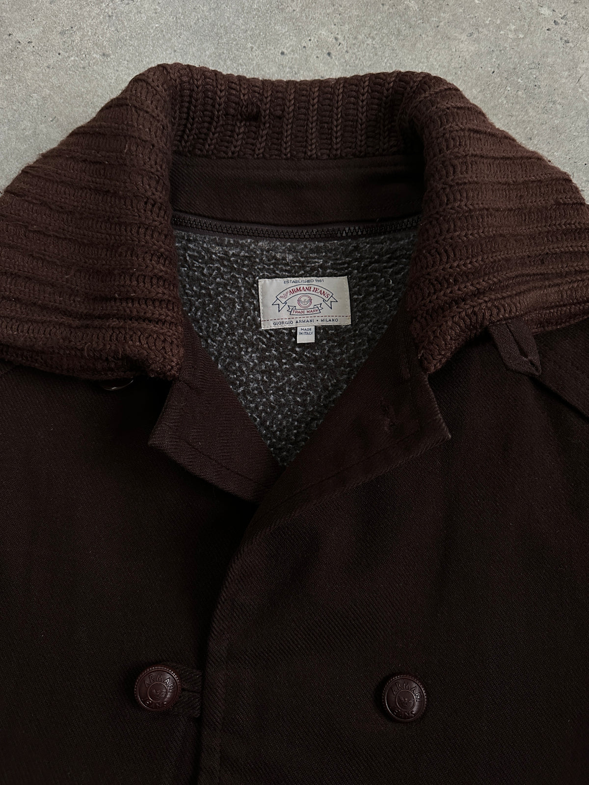 Armani Jeans 2000s Wool Funnel Neck Double Breasted Coat - L