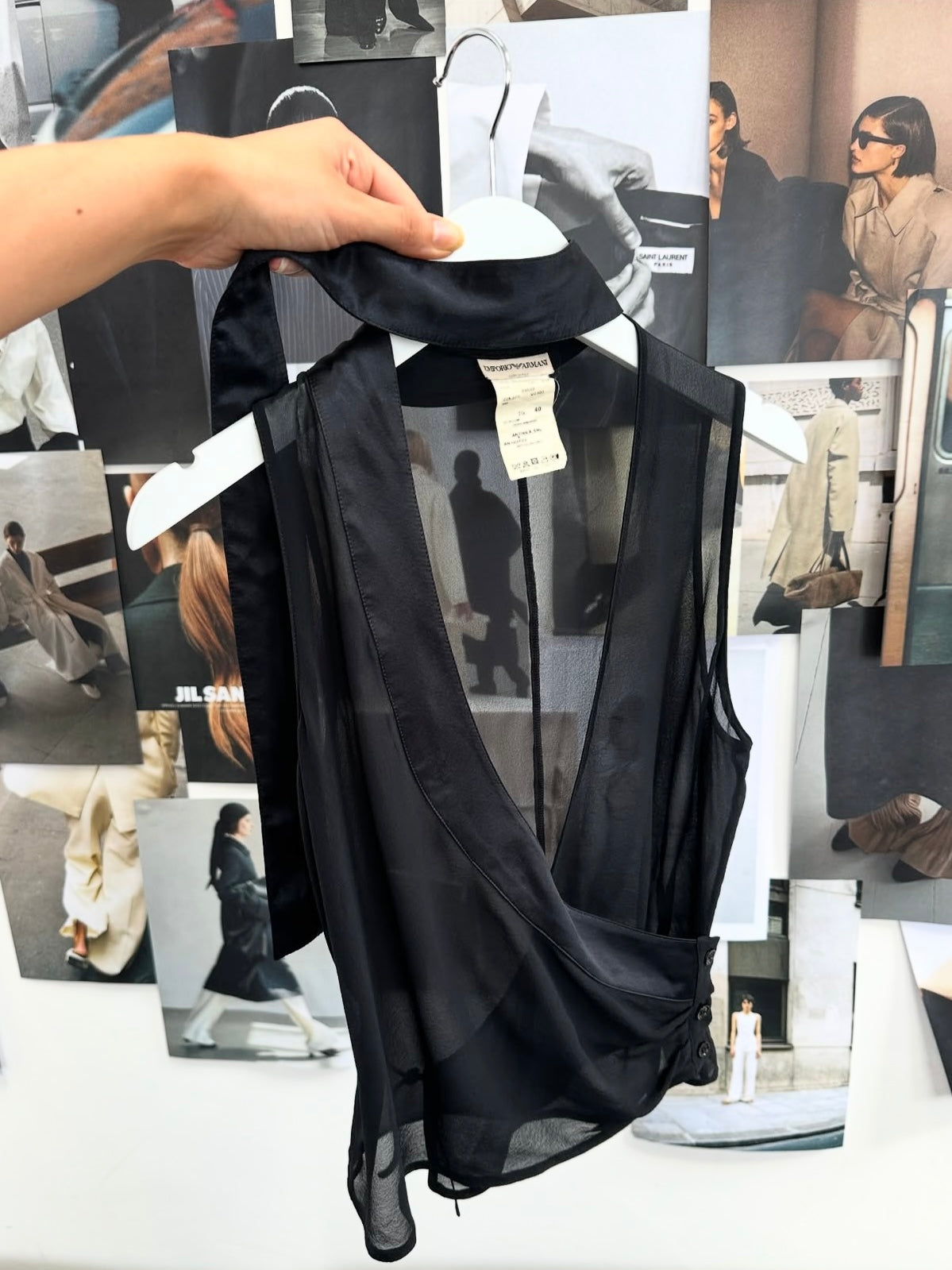 Emporio Armani silk sheer scarf top tank in size S, featuring lightweight, elegant fabric and stylish design.