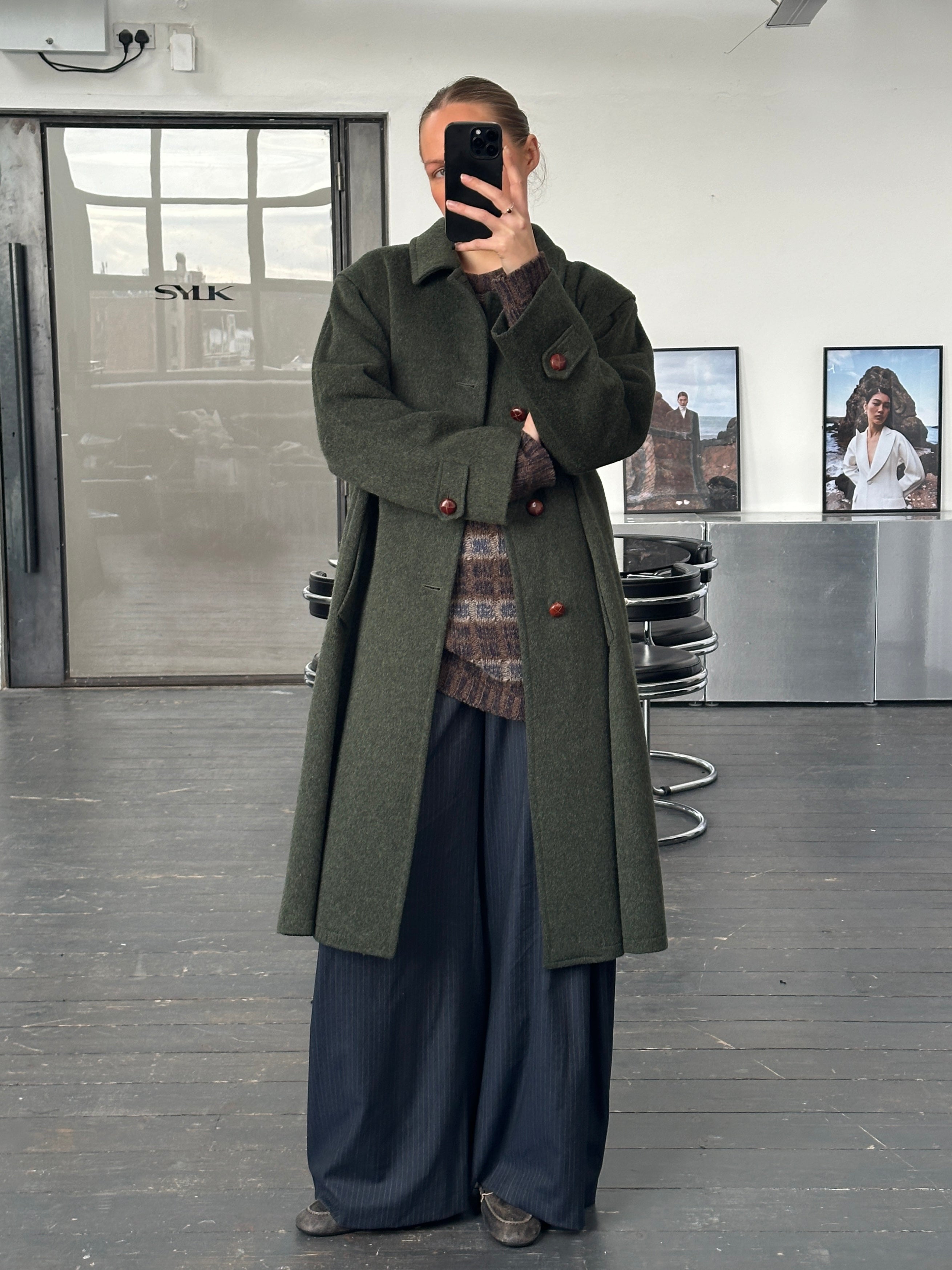 Vintage 1990s Italian wool, alpaca, and mohair single-breasted coat in XL, showcasing textured fabric and classic design.