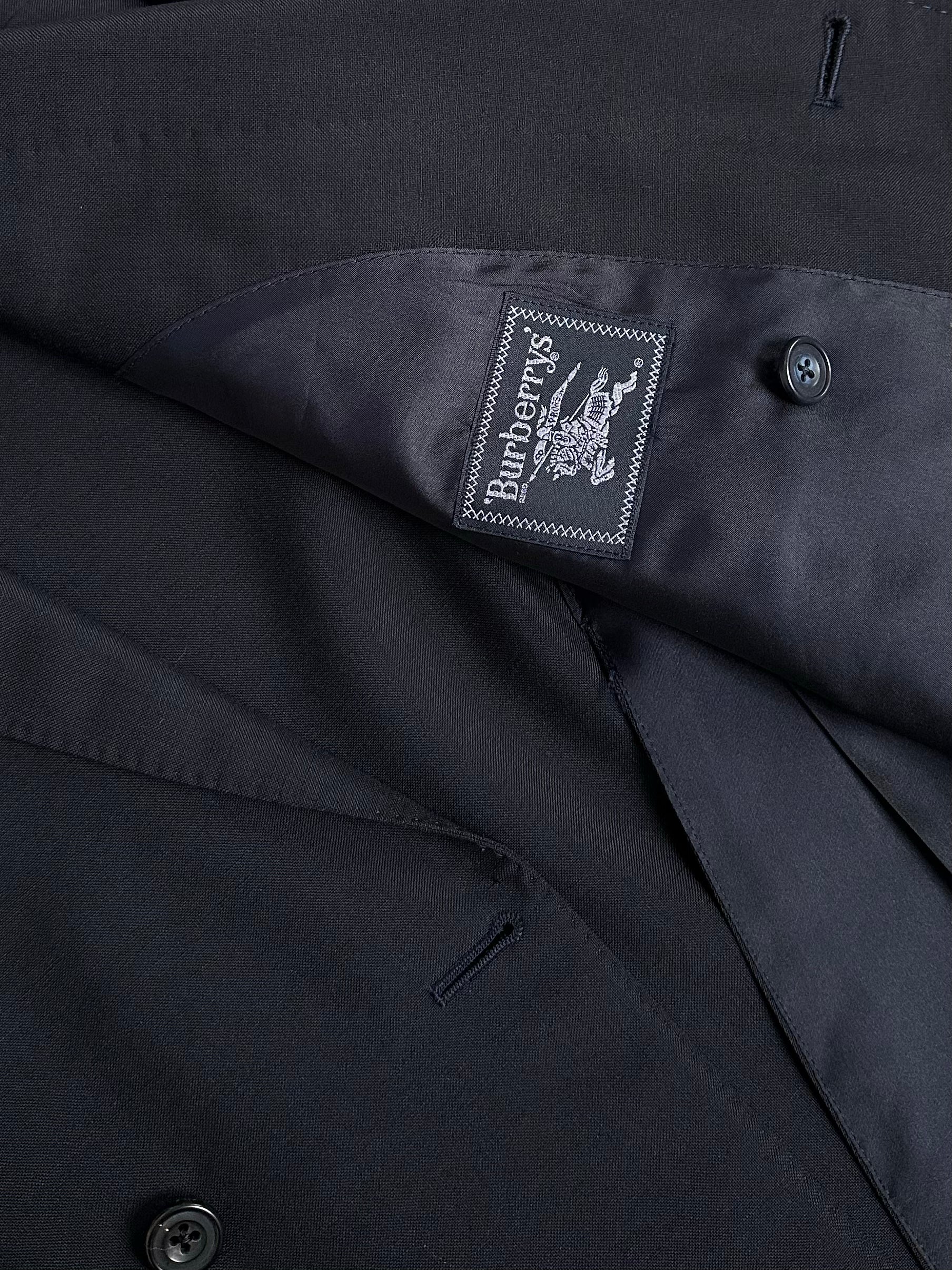 Burberry 1990s wool mohair double-breasted blazer in L/XL, featuring classic tailored fit and textured fabric details.