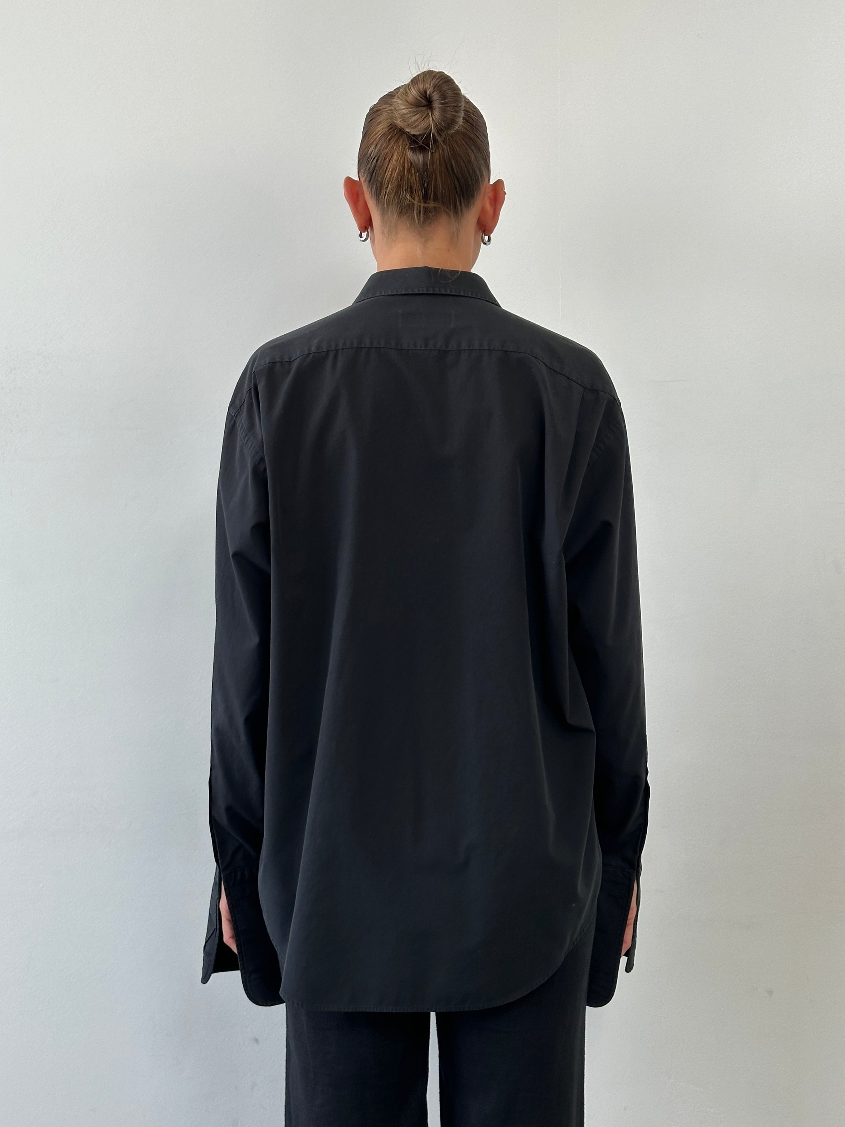Yves Saint Laurent Pour Homme cotton logo dress shirt in size L/XL, featuring a classic collar and button-front design.