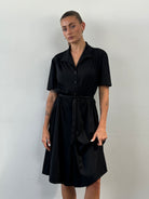 Vintage 1990s Belted Short Sleeve Midi Shirt Dress - L - SYLK