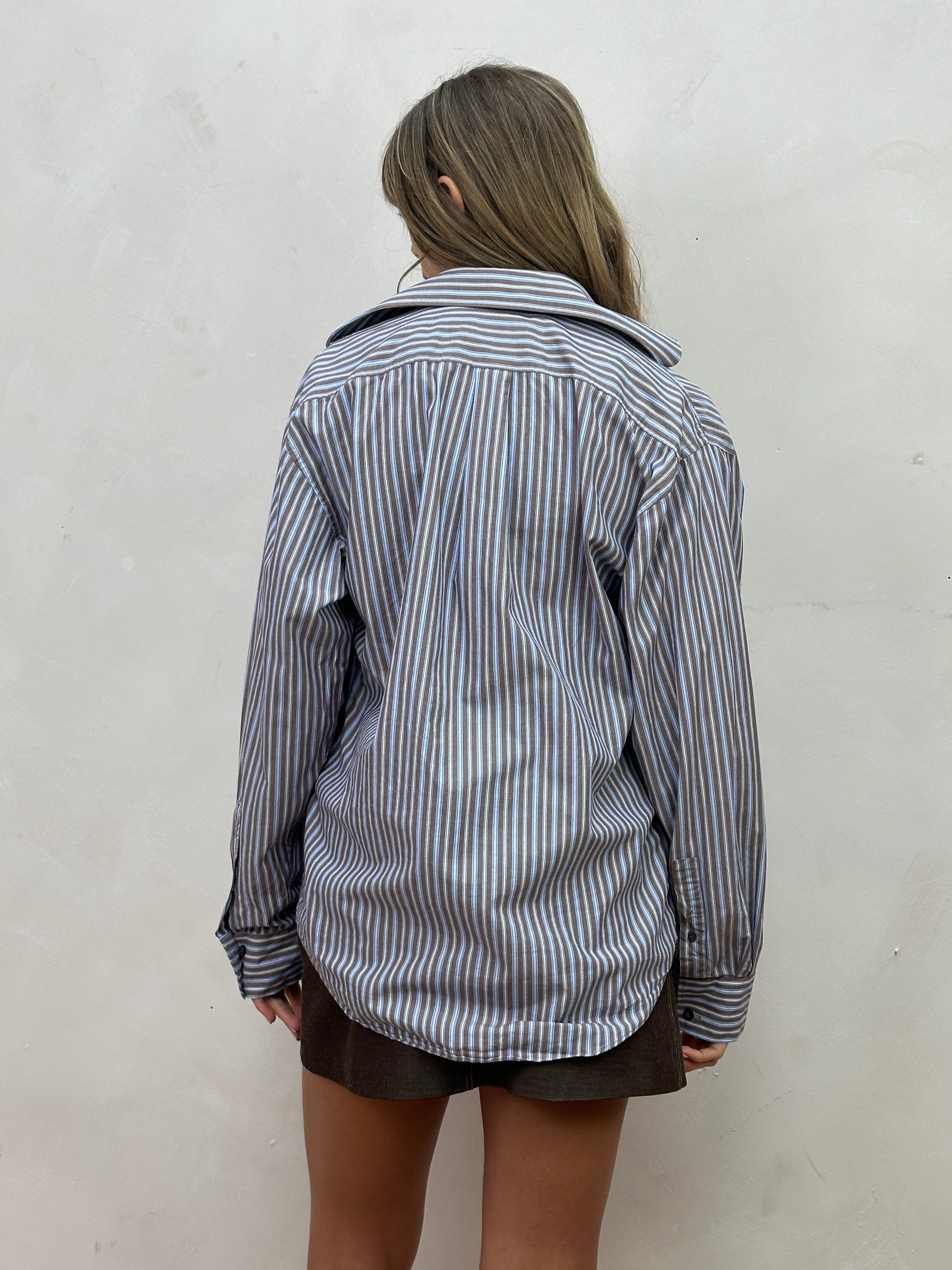 Yves Saint Laurent Pour Homme stripe pure cotton logo shirt in size L, featuring a classic striped design and brand logo detail.