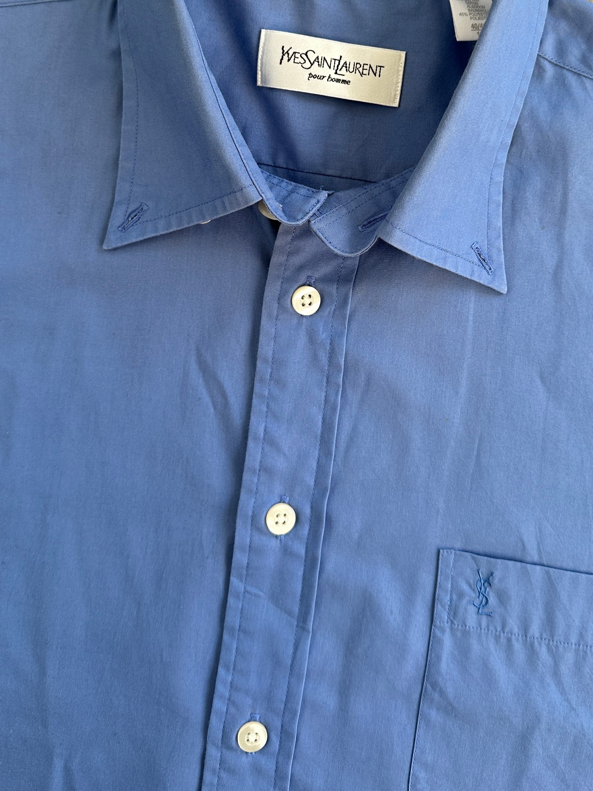 Yves Saint Laurent Pour Homme cotton logo shirt in size L/XL, featuring the iconic YSL logo on a stylish men's shirt.