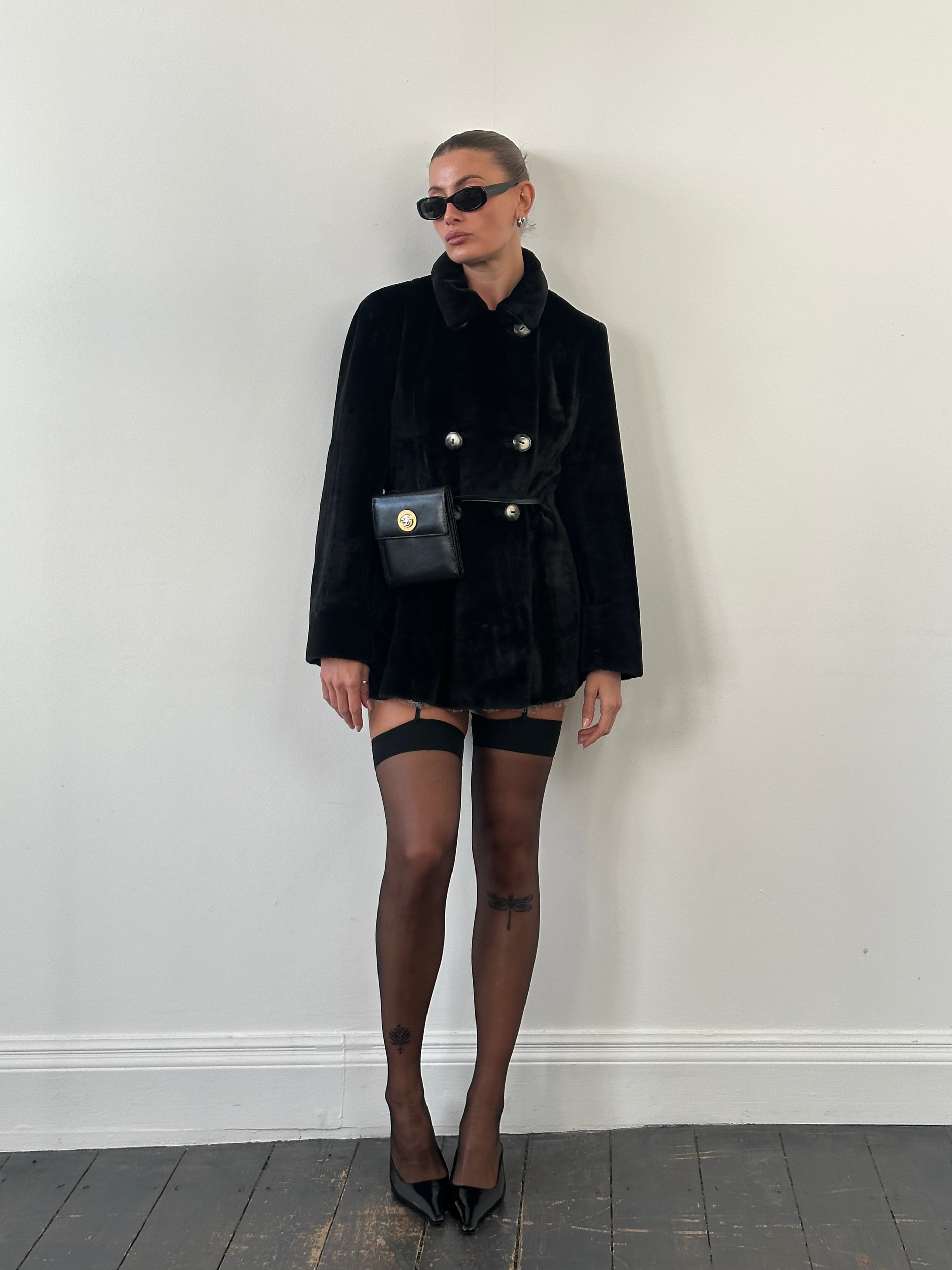 Sportmax 1990s faux fur double-breasted coat in size M/L, featuring a plush texture and classic design.
