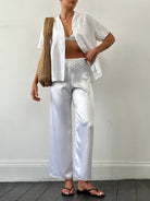 Vintage Satin Elasticated Straight Leg Trousers - W25-28 - SYLK