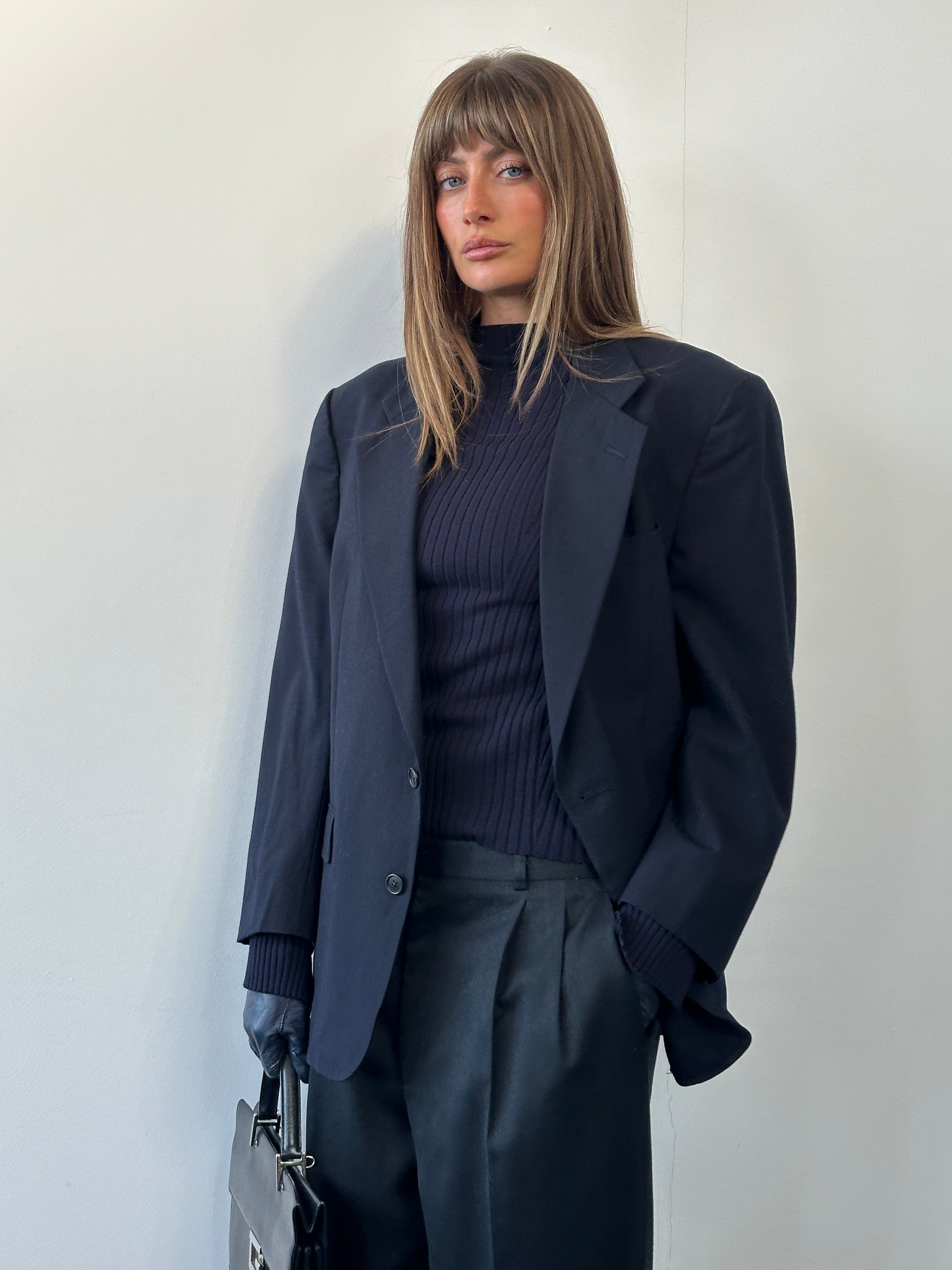 Christian Dior Monsieur 1980s pure wool single-breasted blazer in size 42S/L, tailored fit with classic lapels and structured shoulders.